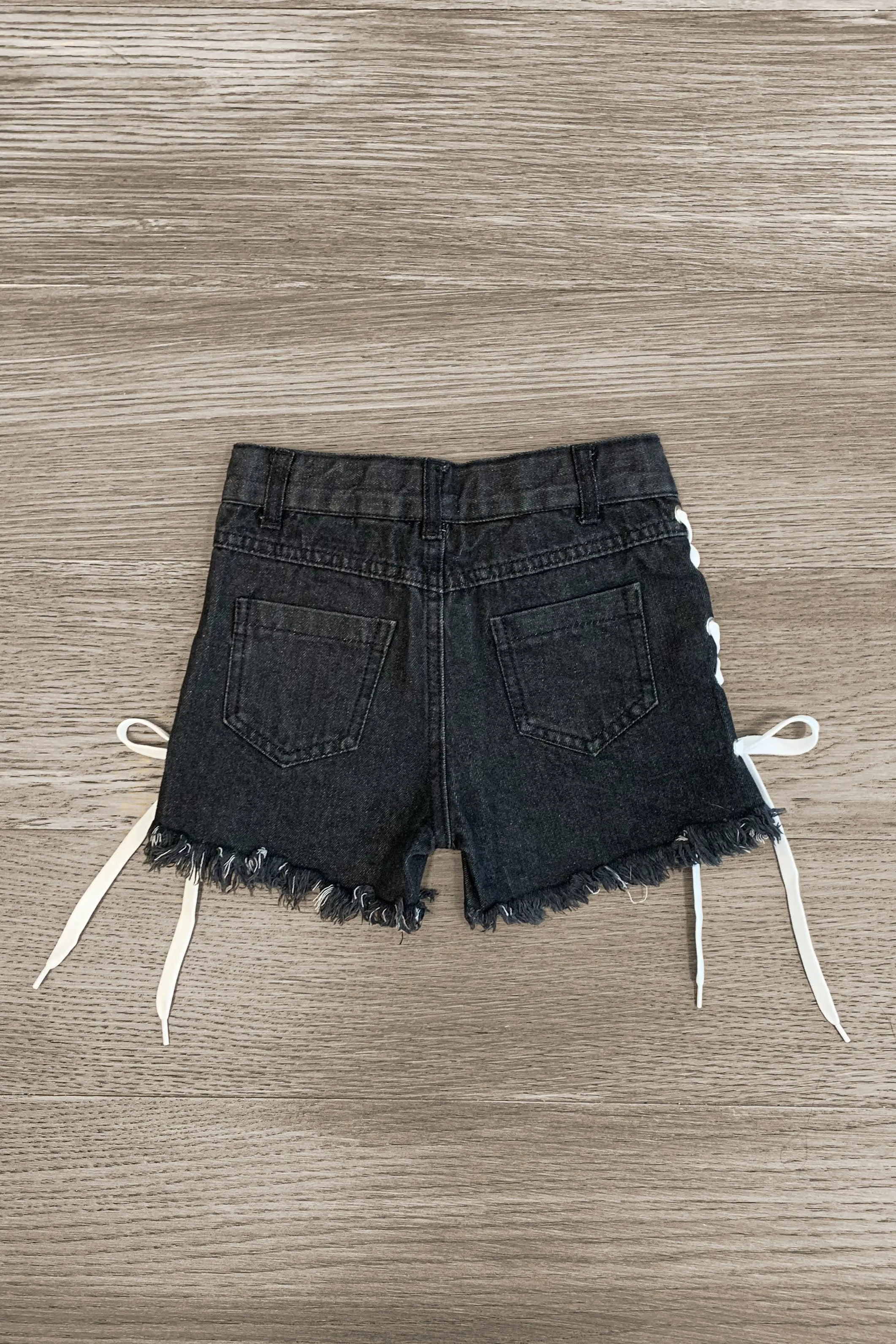 Black Lace Up Denim Shorts