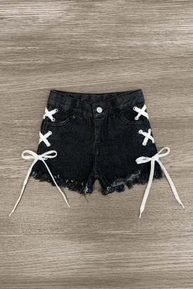 Black Lace Up Denim Shorts