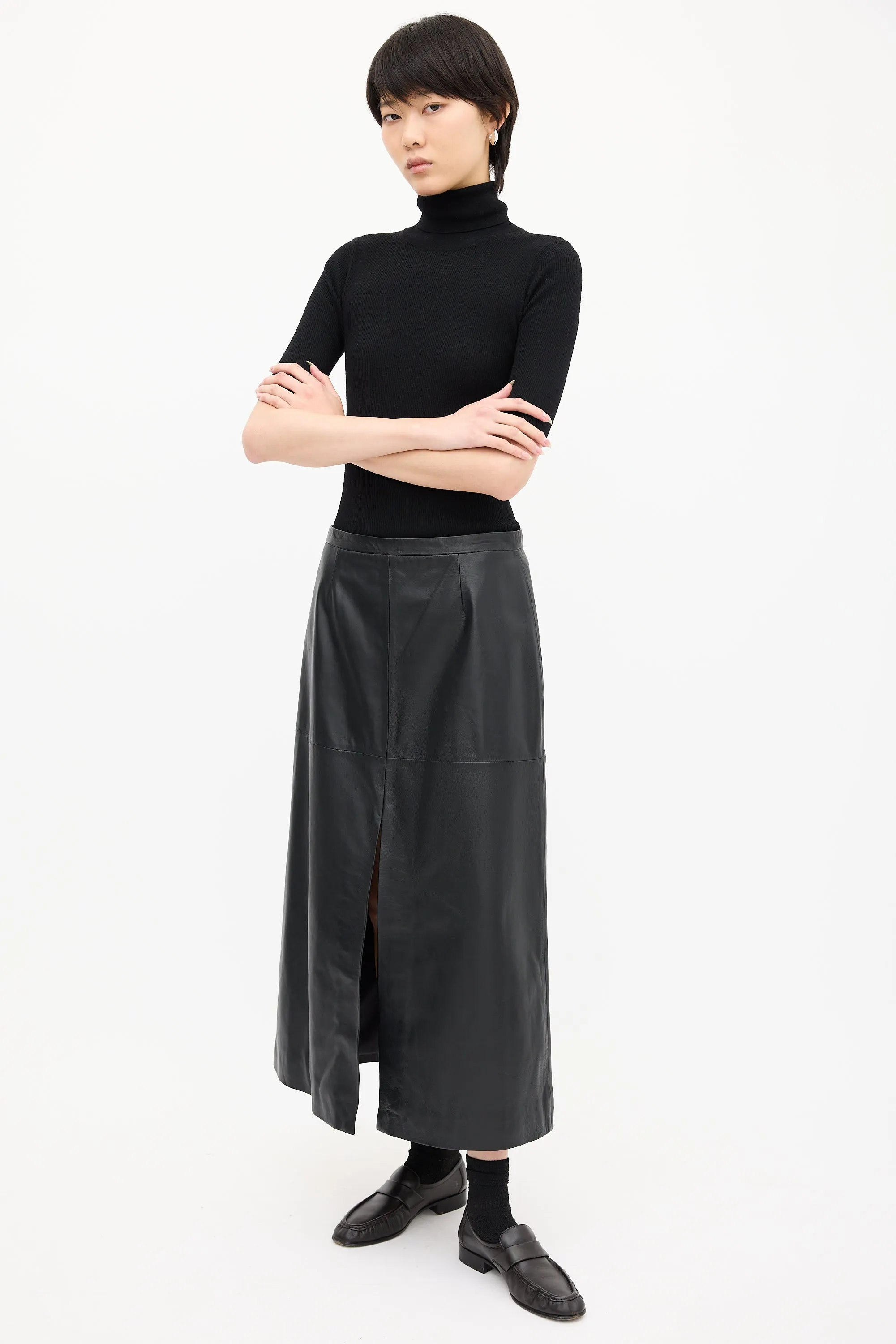 Black Leather A-Line Skirt