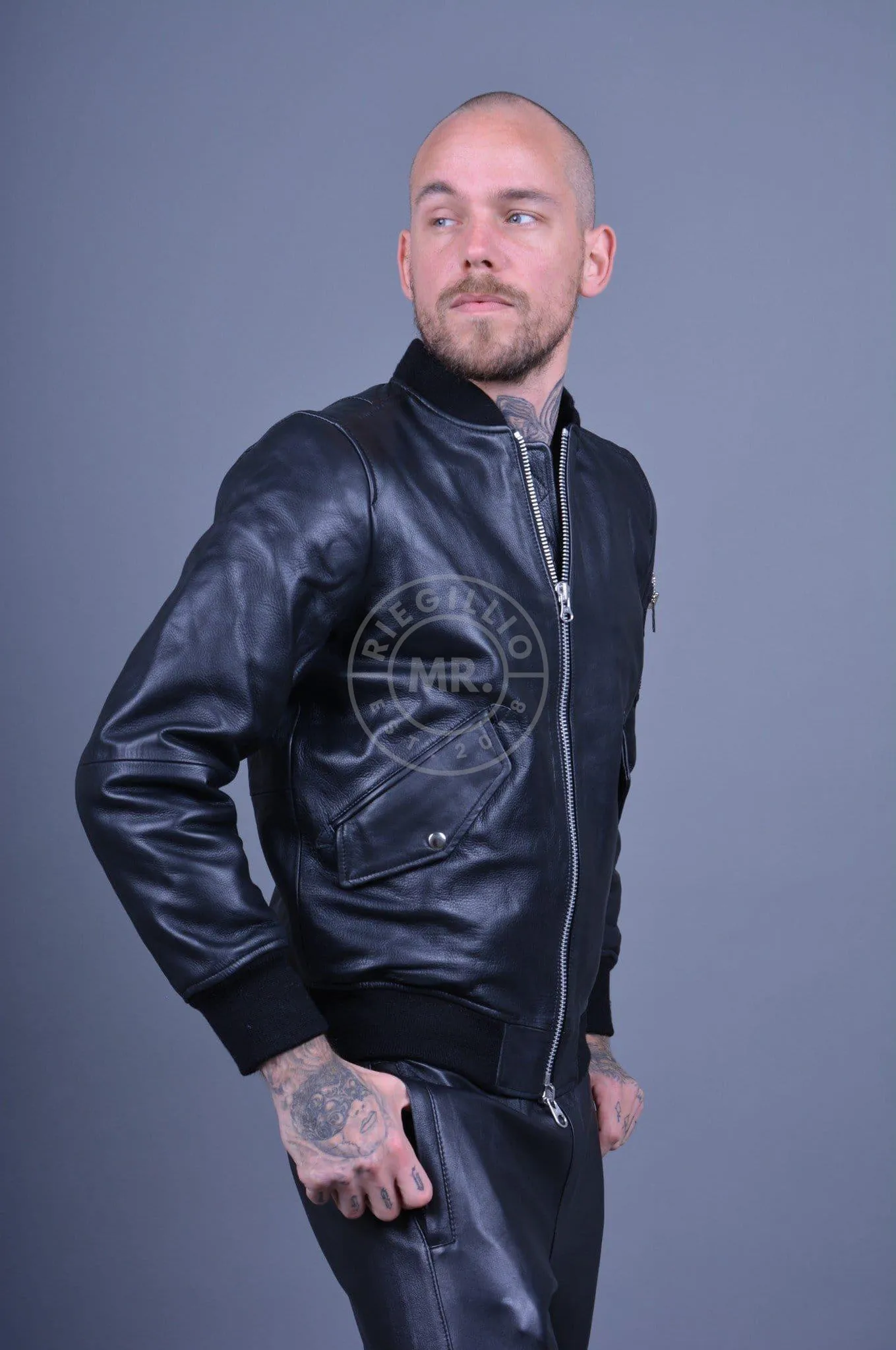 Black Leather Bomber Jacket