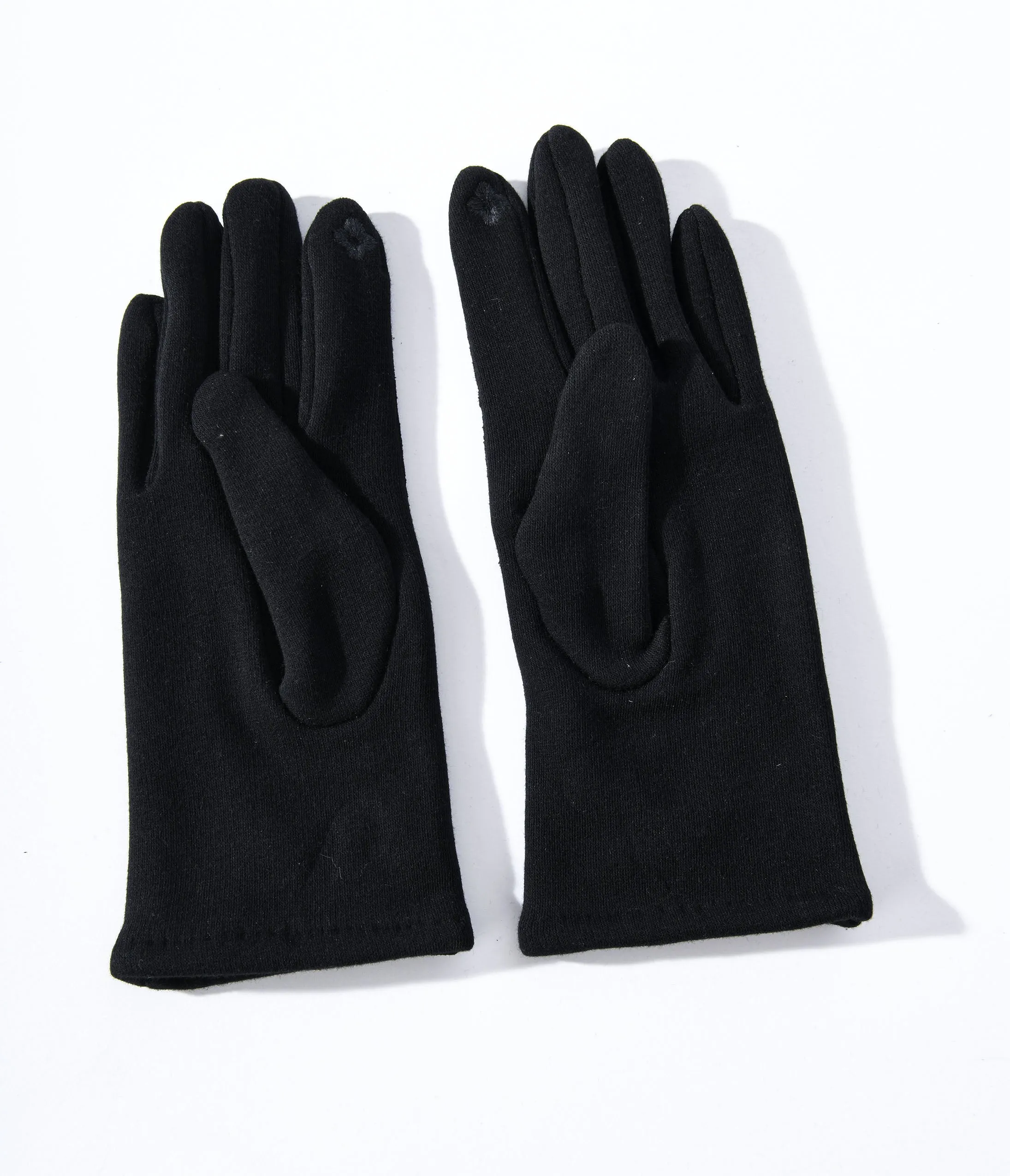 Black Leather Bow Lined Texting Gloves