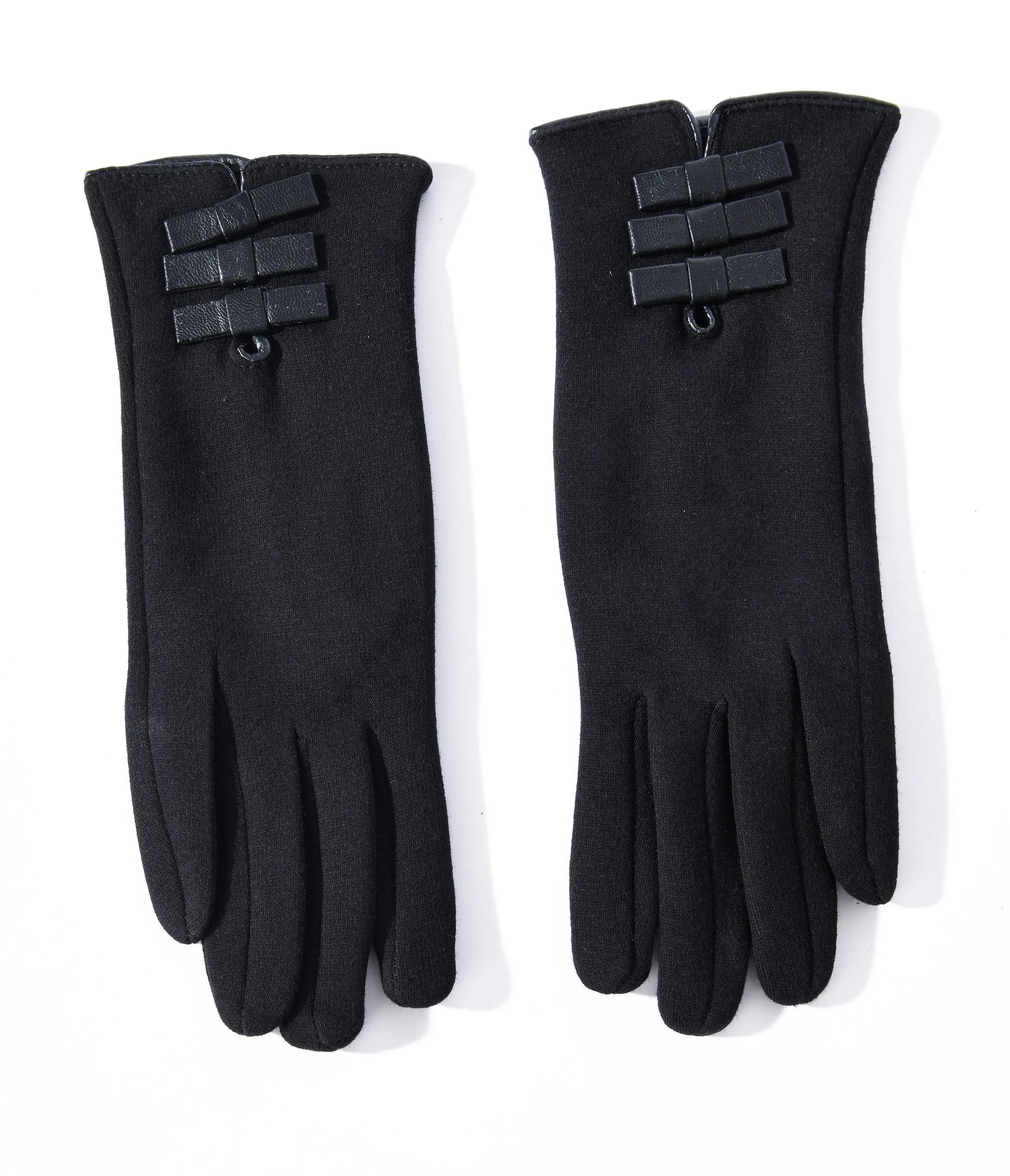 Black Leather Bows Texting Gloves