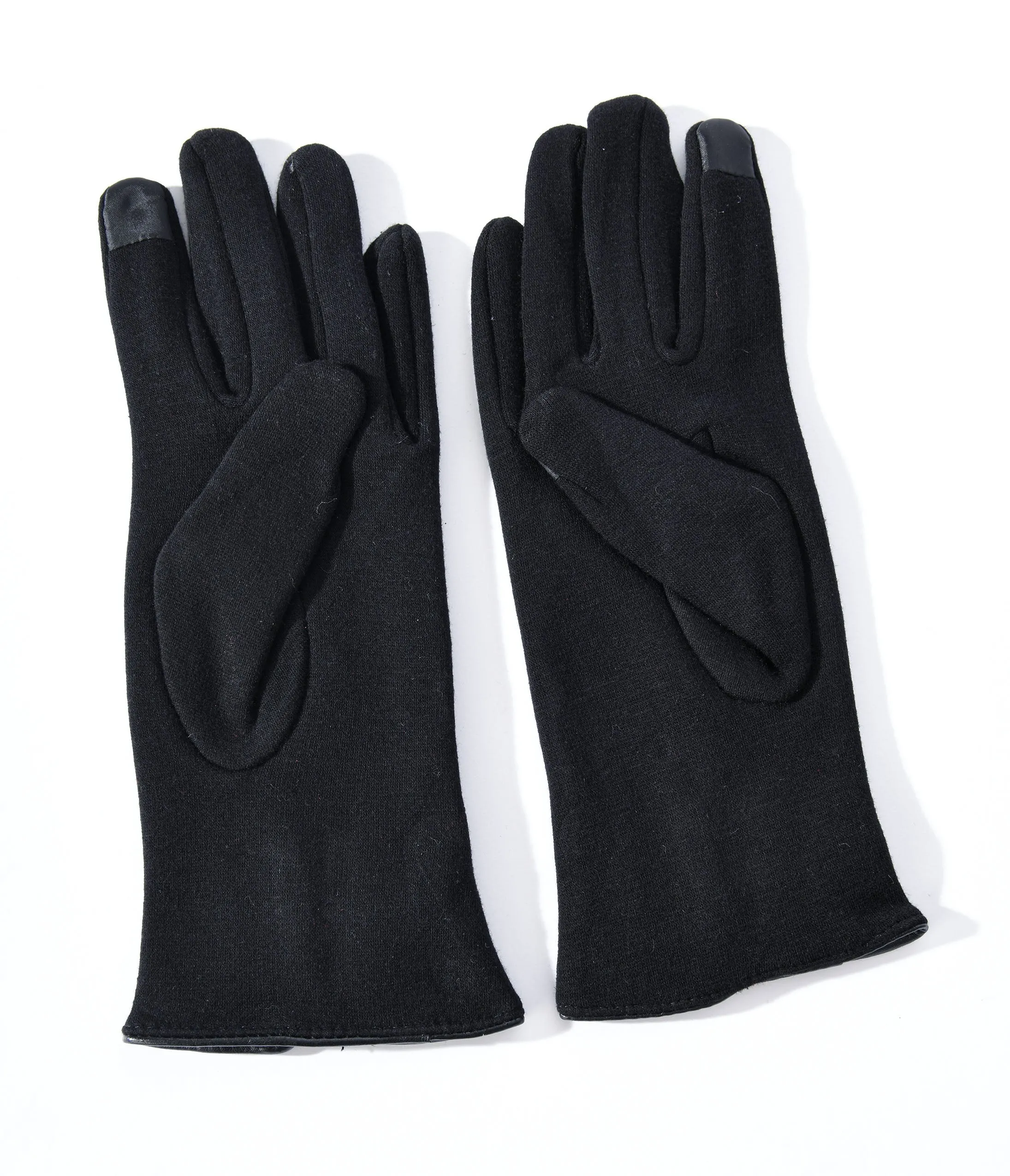 Black Leather Bows Texting Gloves