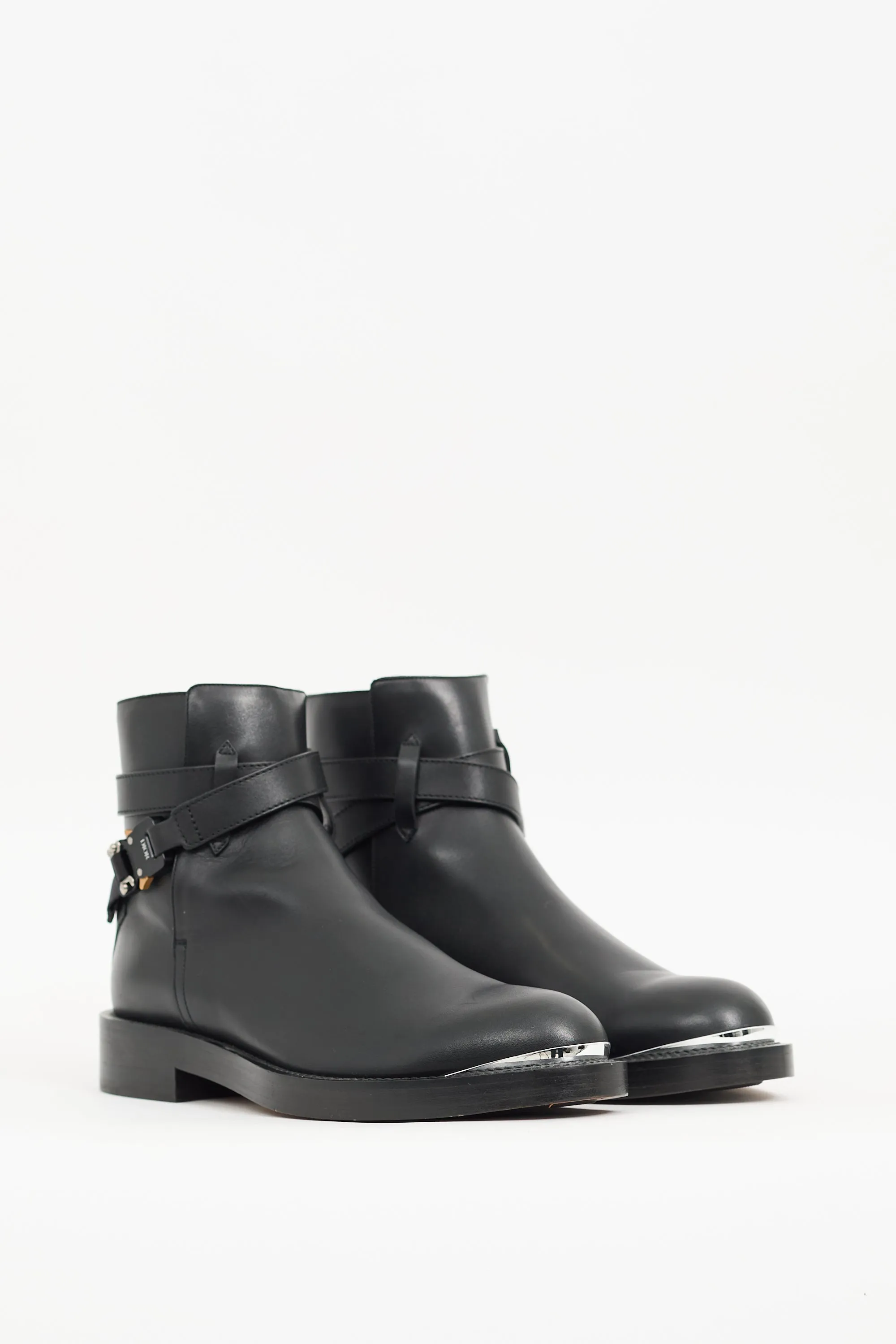 Black Leather Evidence Buckle Boot