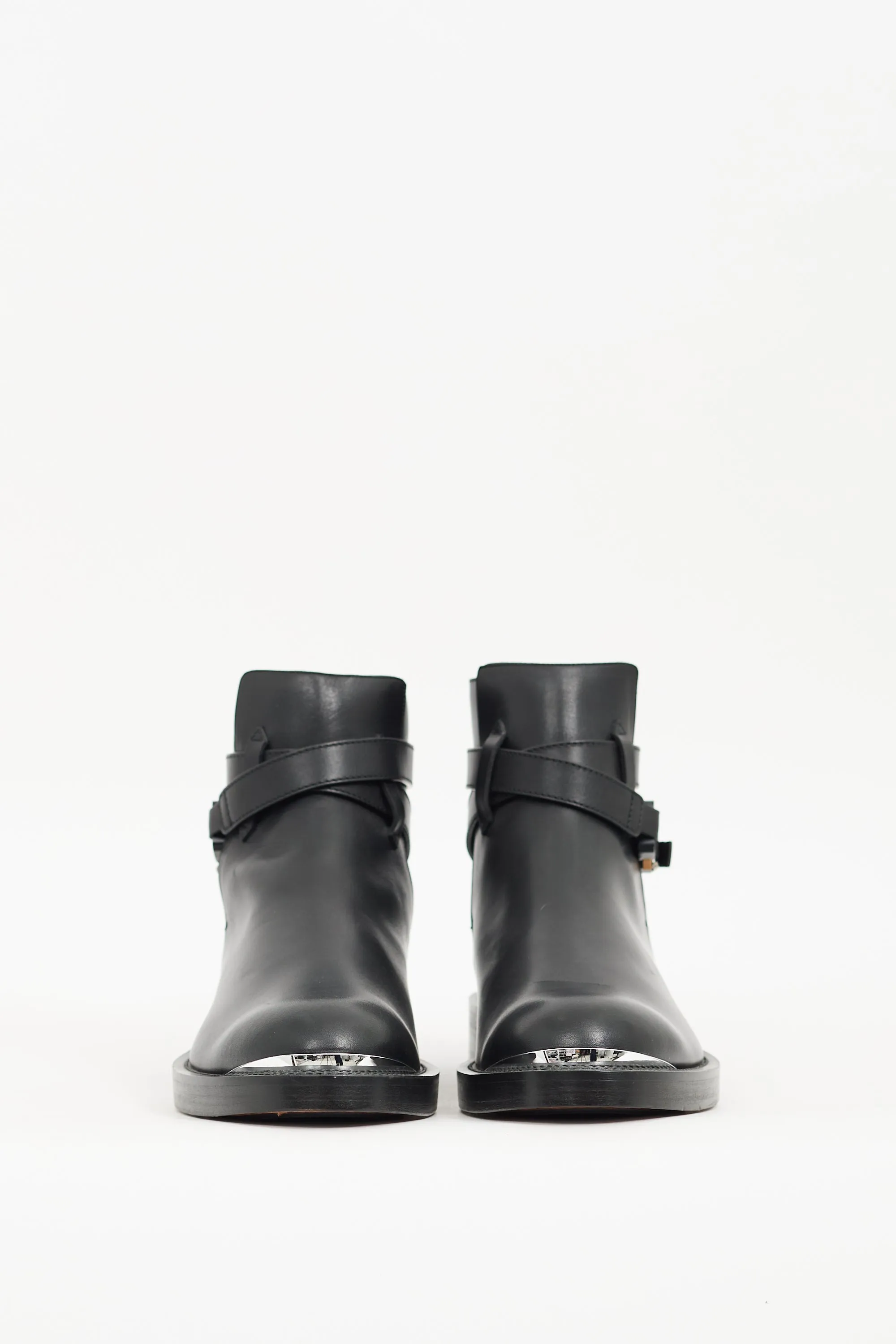 Black Leather Evidence Buckle Boot