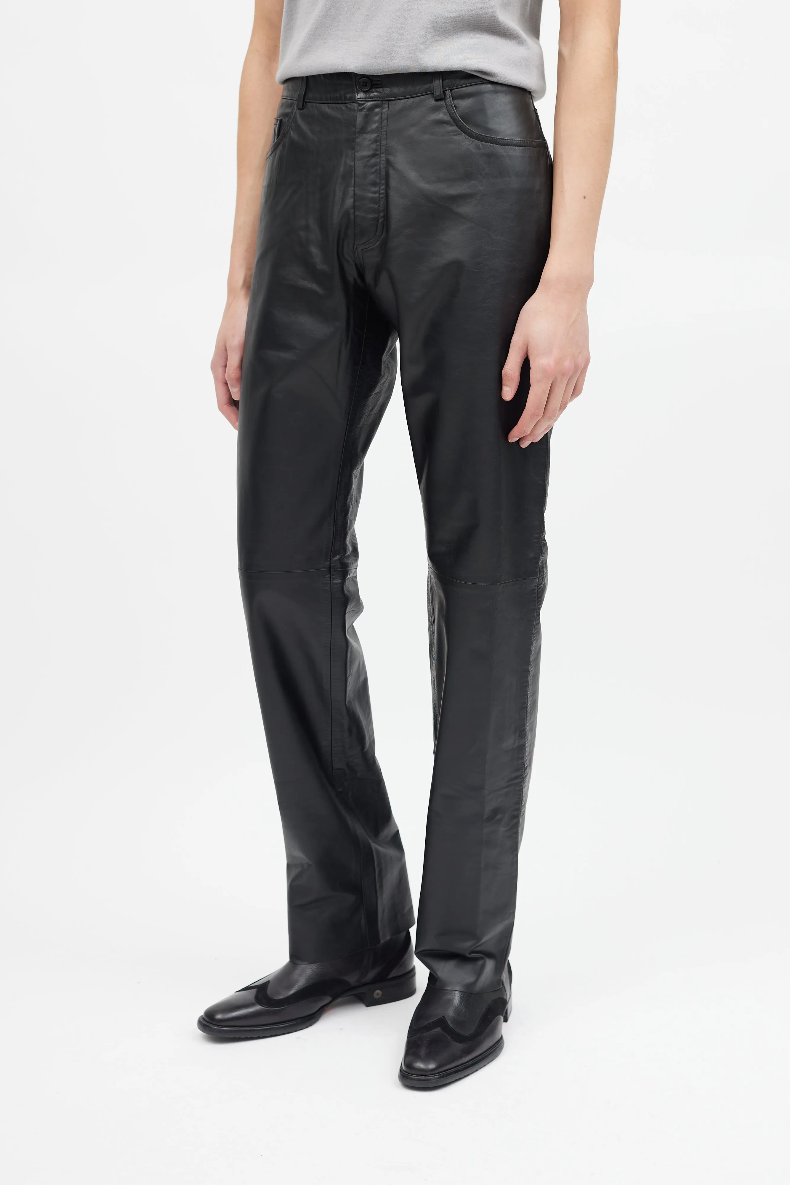 Black Leather Five Pocket Pants