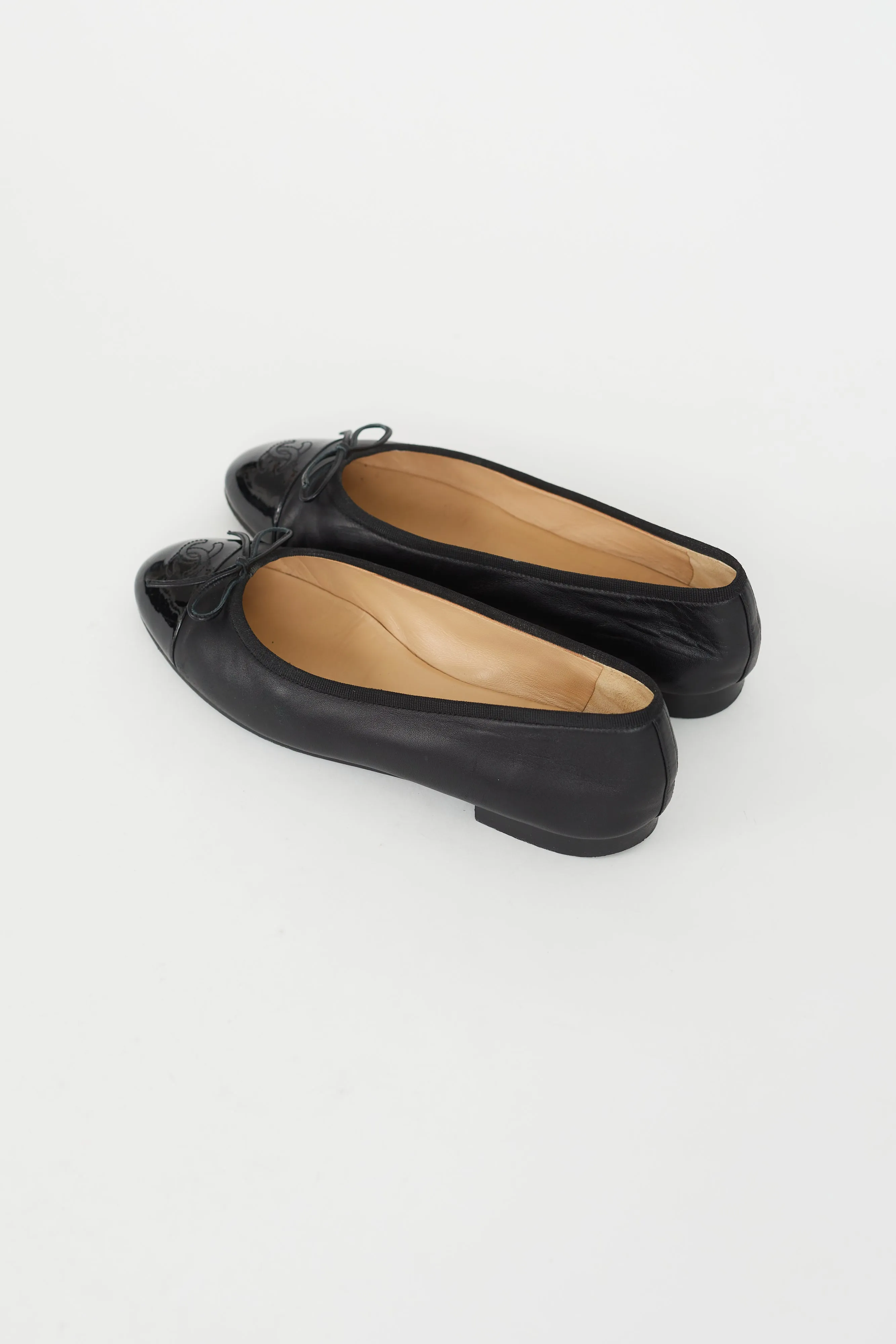 Black Leather Logo Ballet Flat