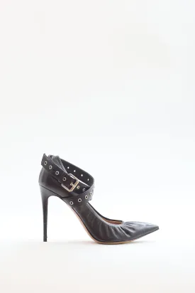 Black Leather Love Latch Pump