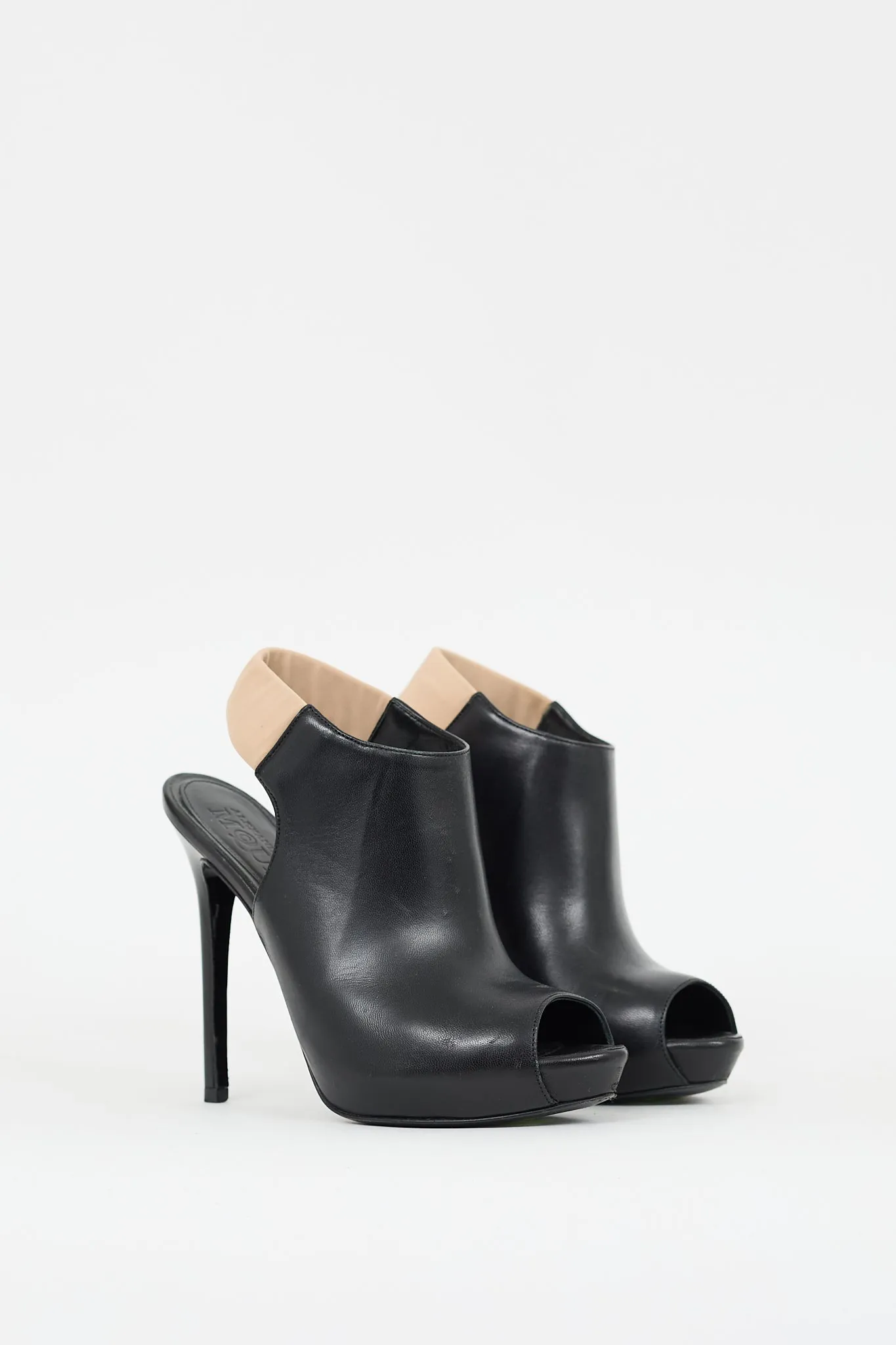 Black Leather Slingback Glove Platform Heel