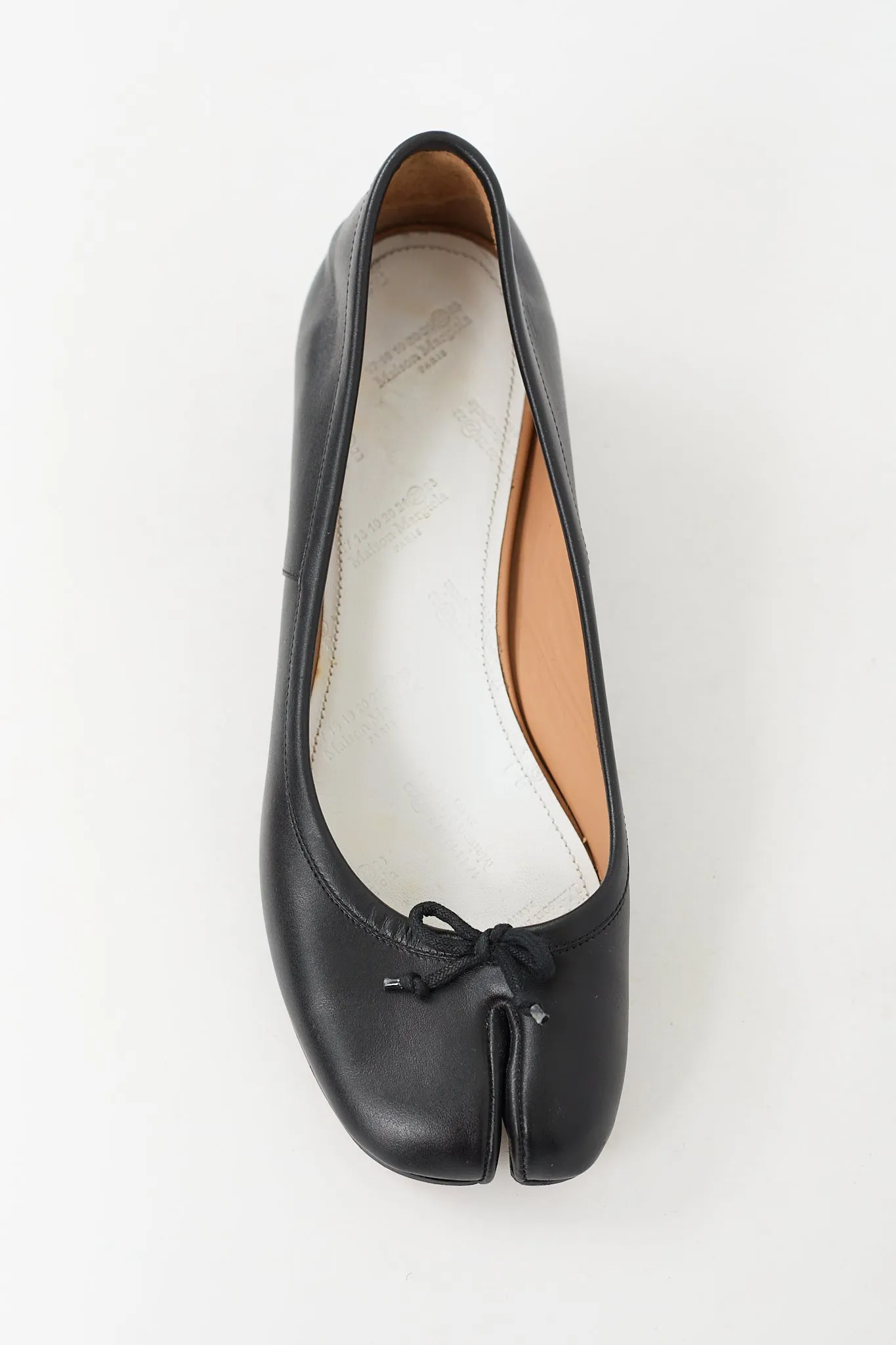 Black Leather Tabi Ballerina Heeled Flat