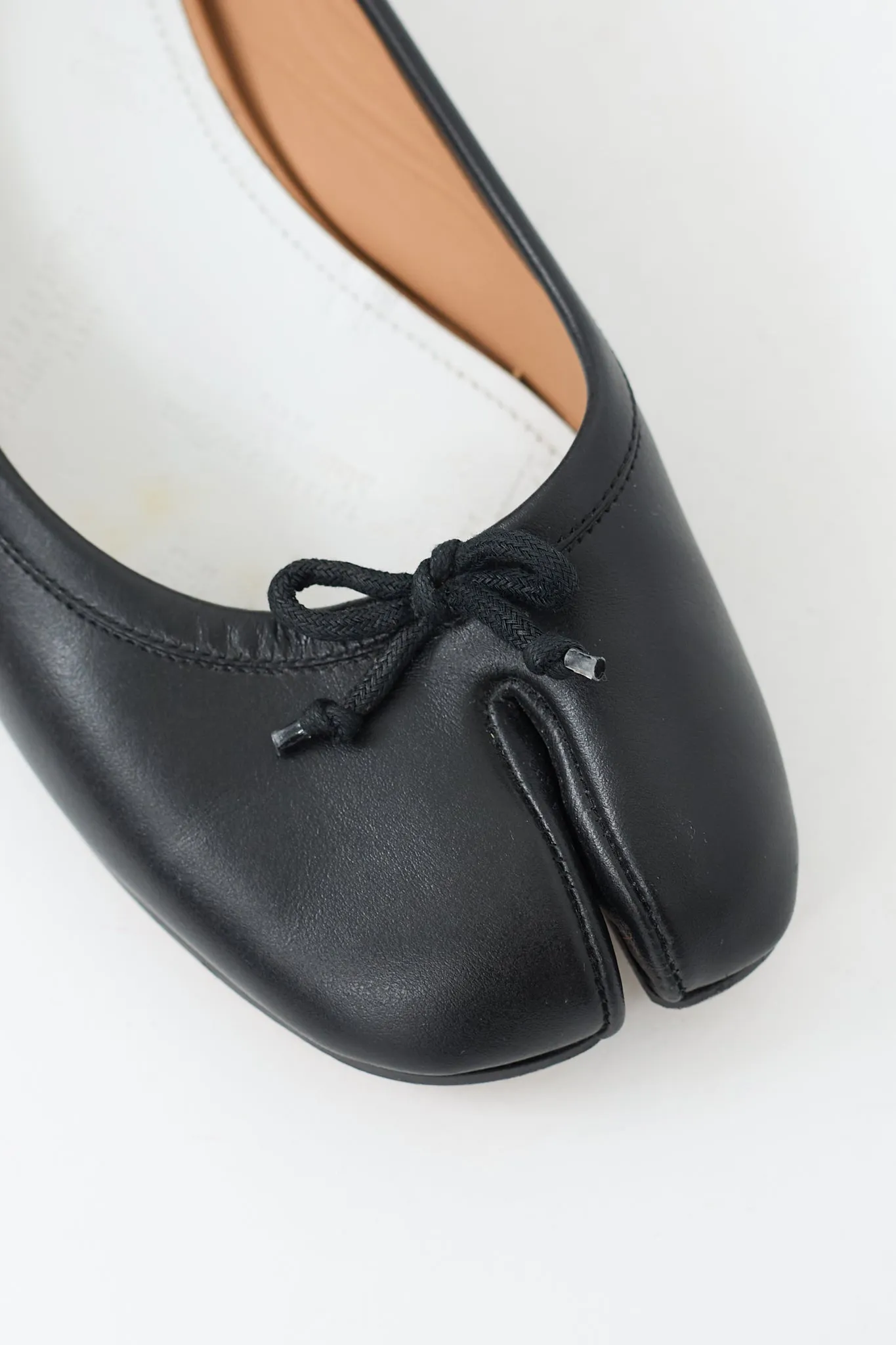 Black Leather Tabi Ballerina Heeled Flat