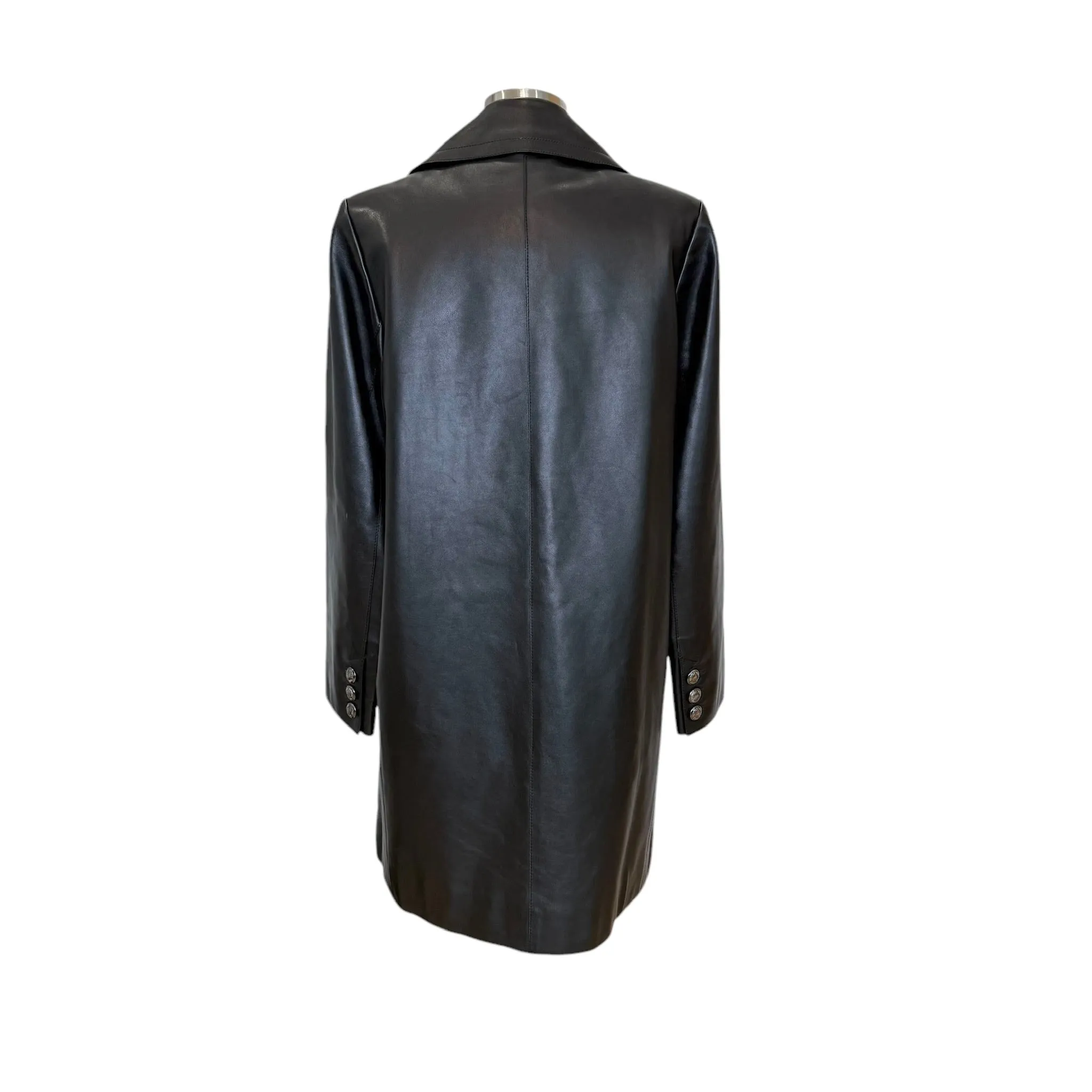 Black Leather Trench Coat - L