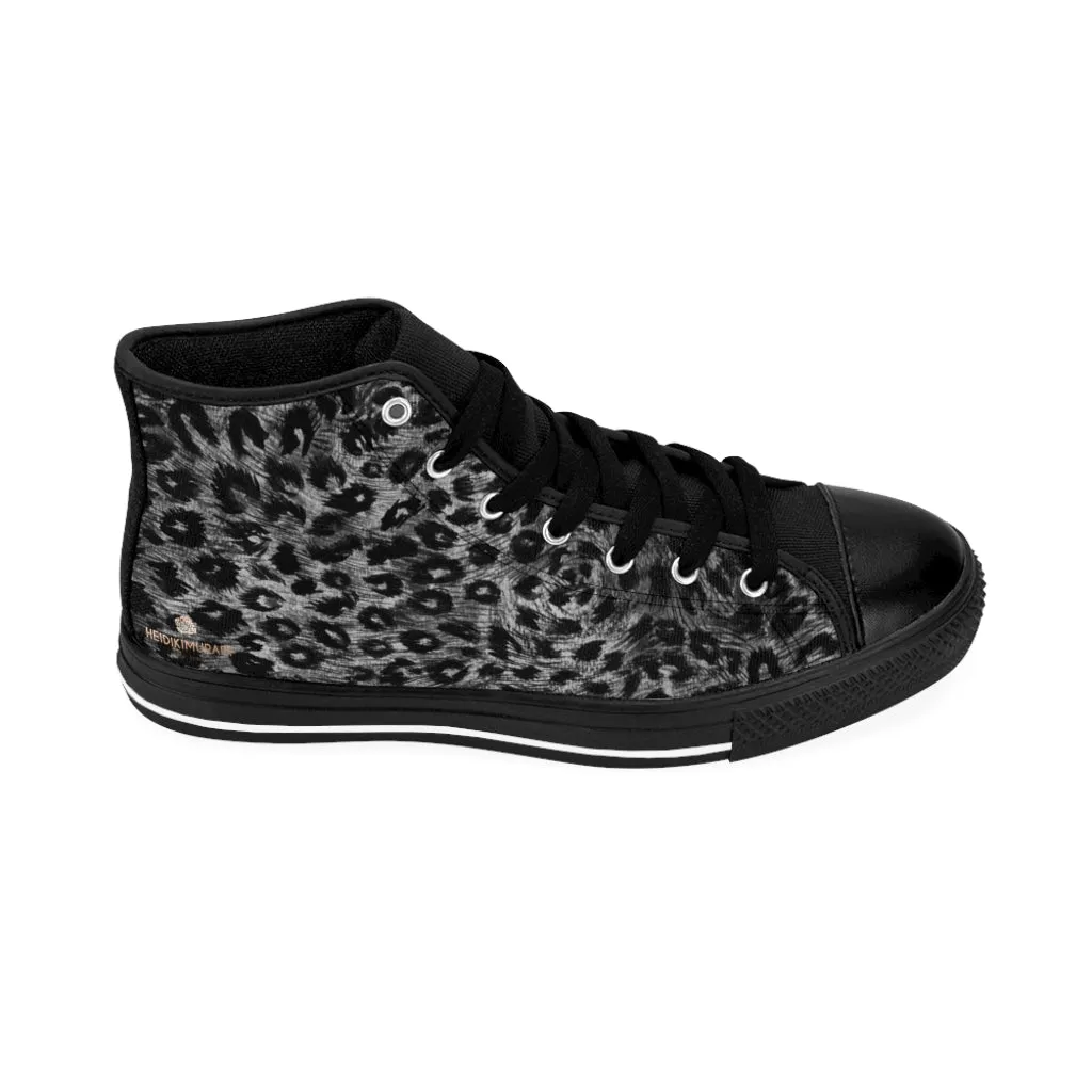 Black Leopard Men's Tennis Shoes, Animal Print Designer Best High-top Sneakers For Men