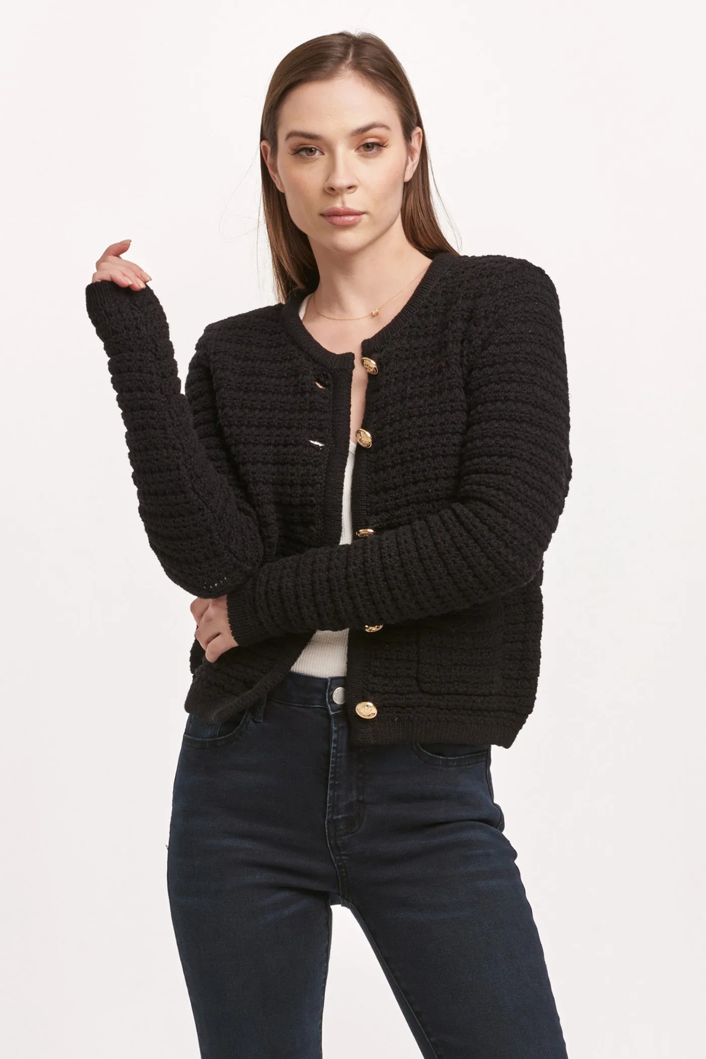 Black Luxe Cable Knit Cardigan Sweater