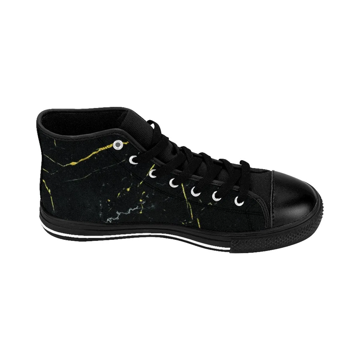 Black Marble Print Men's High Tops, Abstract Print Men's High-Top Sneakers Tennis Shoes