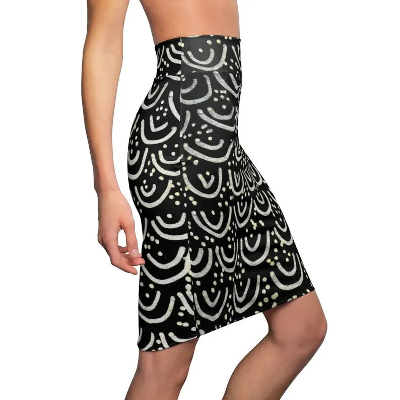 Black Mermaid Women's Pencil Skirt, Designer Office Work Skirt For Women-Made in USA