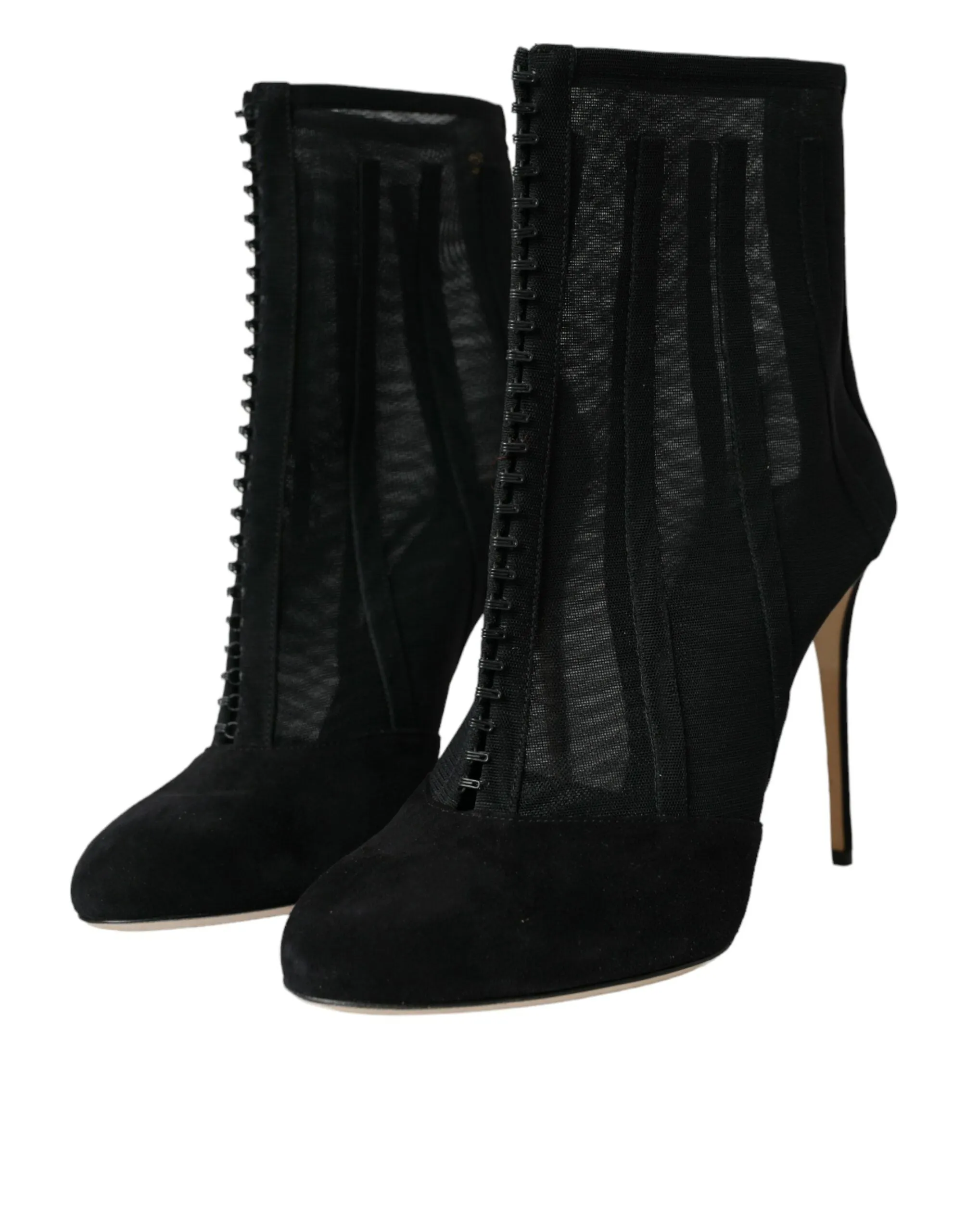 Black Mesh Stiletto Heels Ankle Boots Shoes