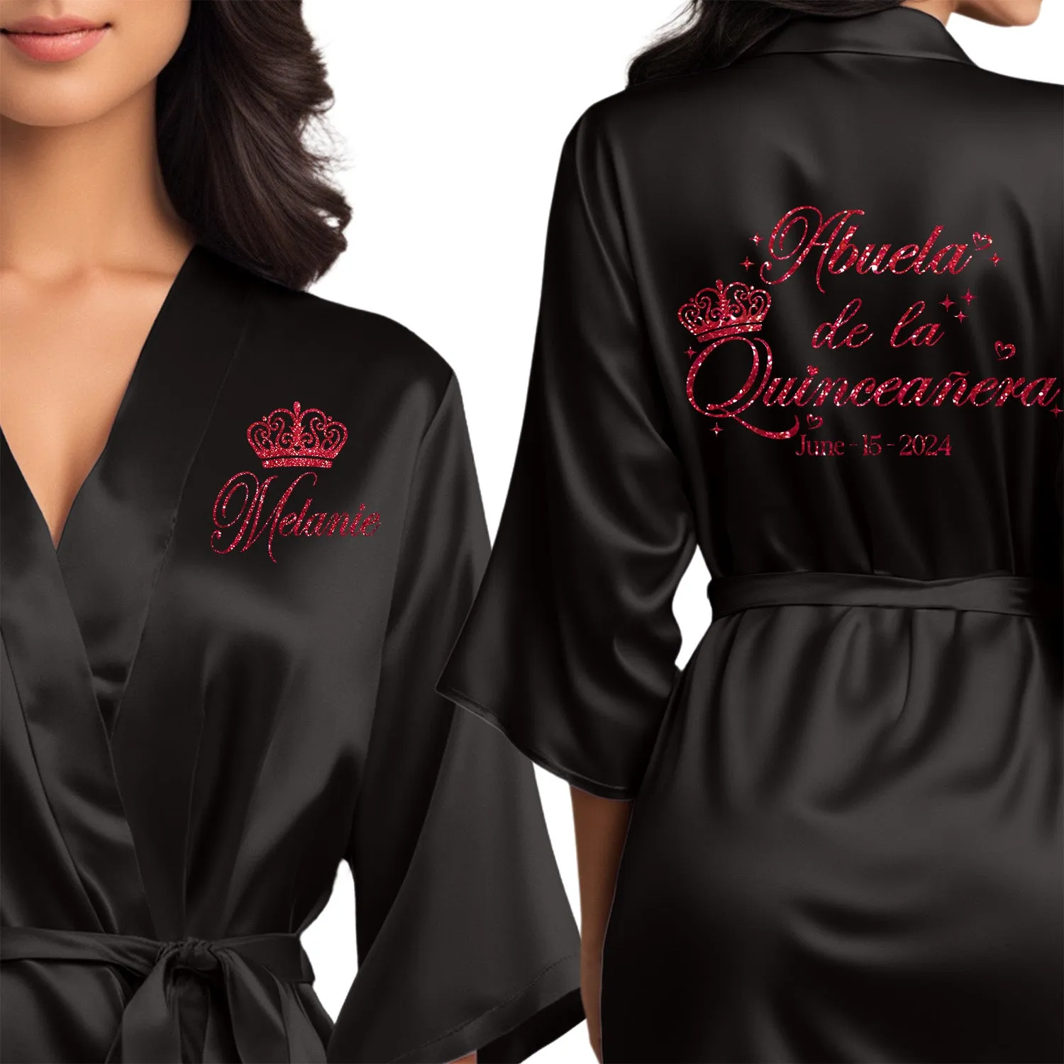 Black Mis Quince Años Robes, Pretty Quinceañera Robes, Robes for Mama de Quince | Quinceañera Gift