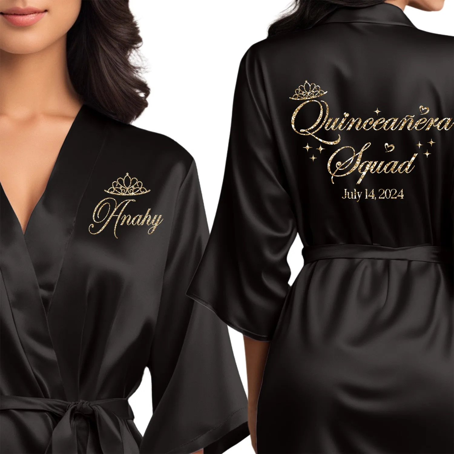 Black Mis Quince Años Robes, Pretty Quinceañera Robes, Robes for Mama de Quince | Quinceañera Gift