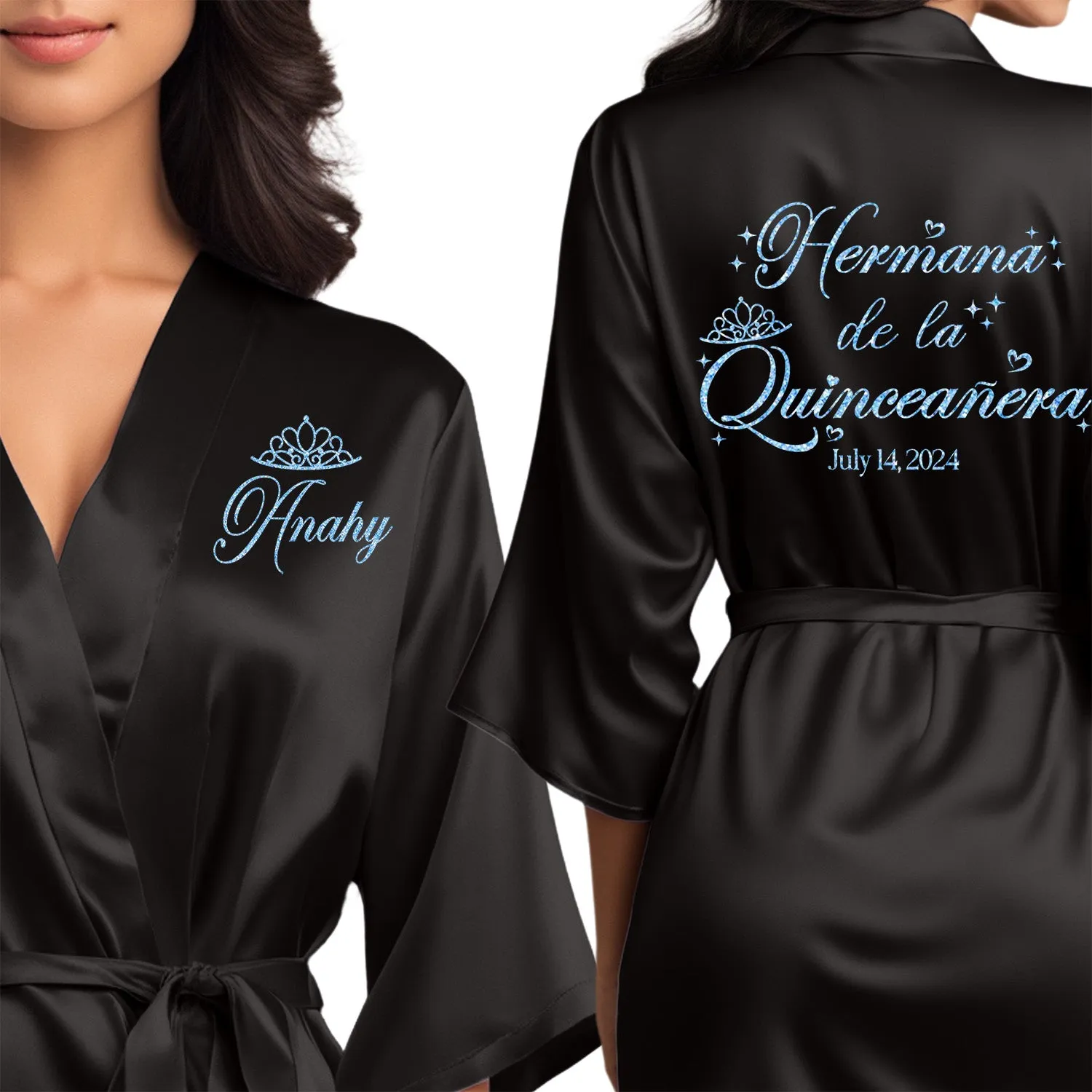 Black Mis Quince Años Robes, Pretty Quinceañera Robes, Robes for Mama de Quince | Quinceañera Gift