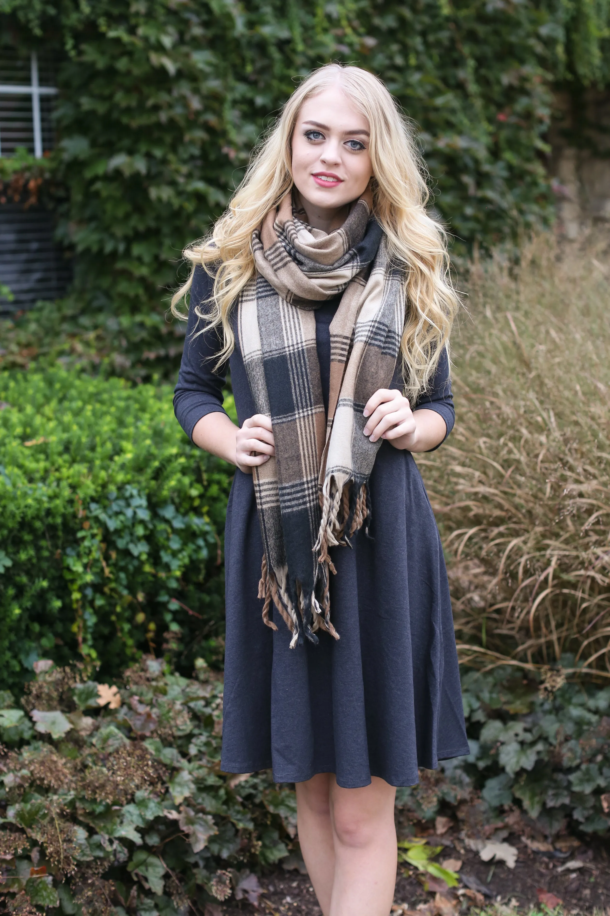 Black Multi Flannel Tassel Scarf