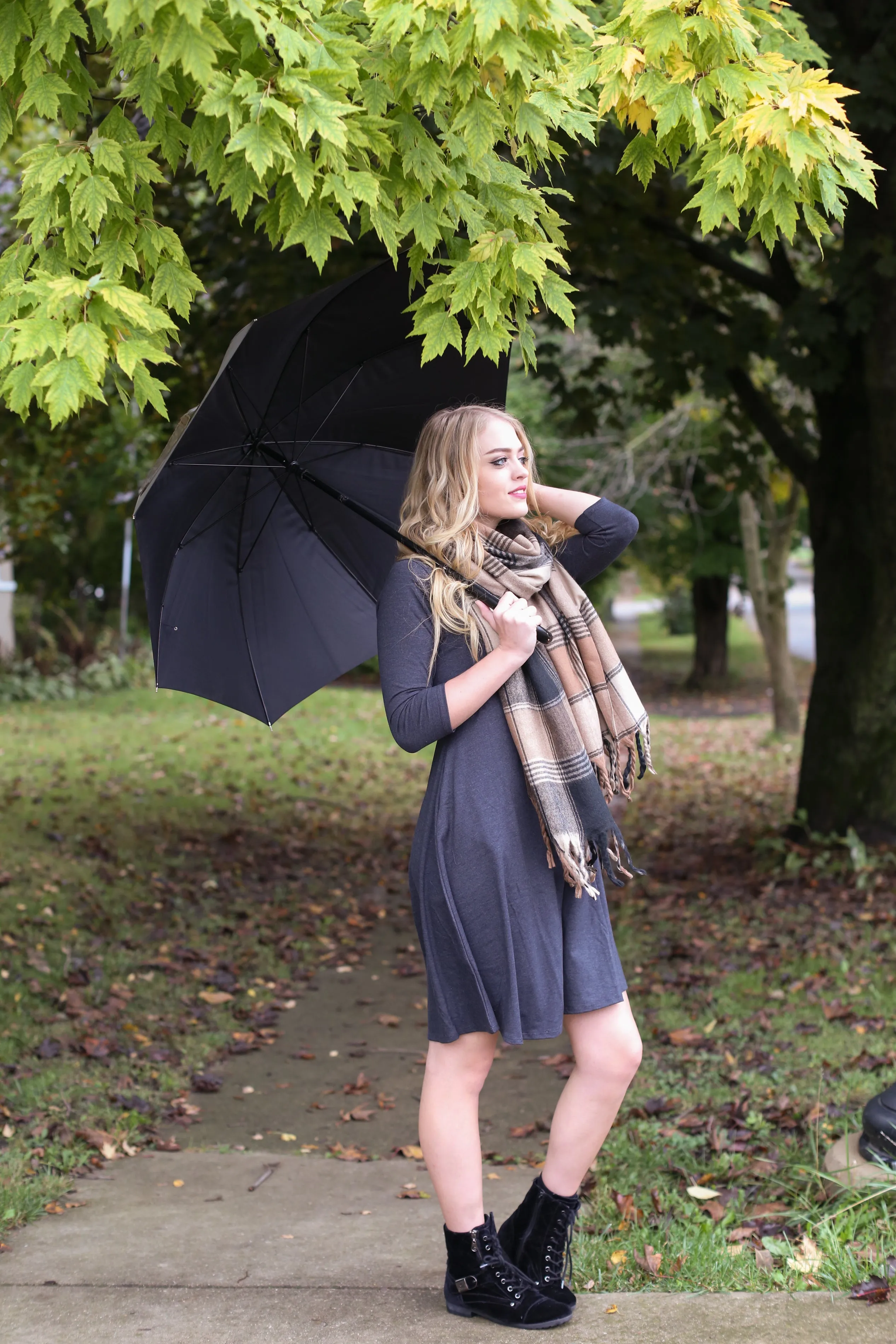 Black Multi Flannel Tassel Scarf