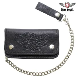 Black Naked Cowhide Leather Embossed Flaming Eagle Multi-Pocket Wallet