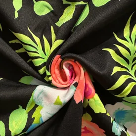 Black Neon Rose Print Scuba Knit Fabric