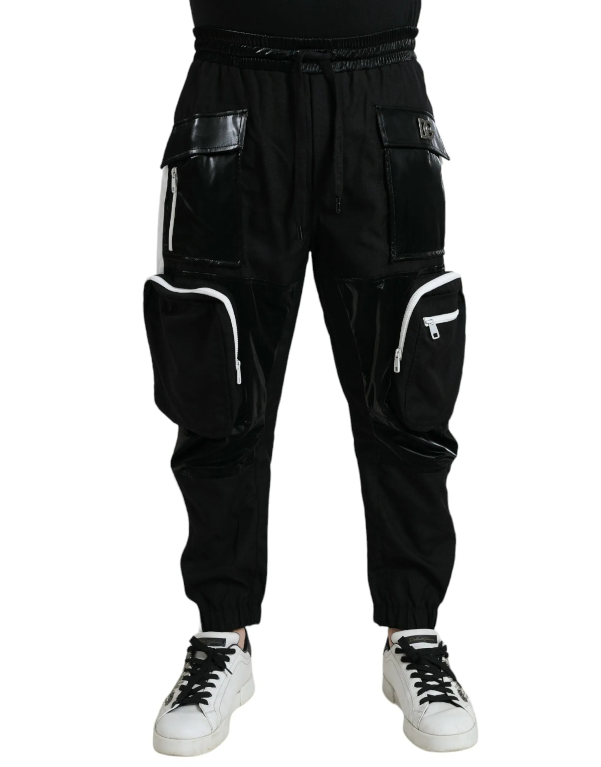 Black Nylon Cargo Jogger Men Sweatpants Pants