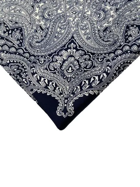 Black Paisley Silk Pocket Square with Blue Border