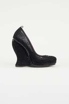 Black Patent Woven Wedge Heel