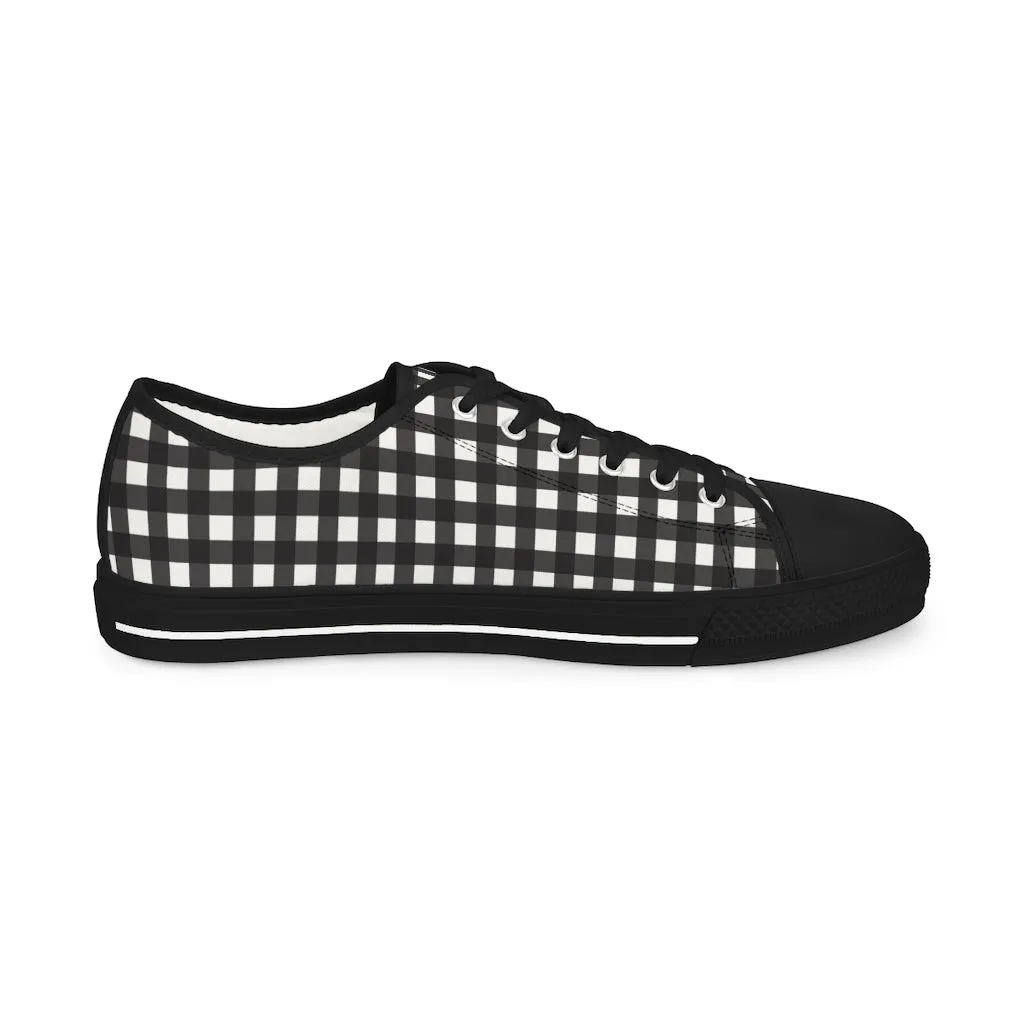 Black Plaid Print Men's Sneakers, Best Plaid Print Men's Low Tops Sneakers Tennis Canvas Shoes (US Size: 5-14)