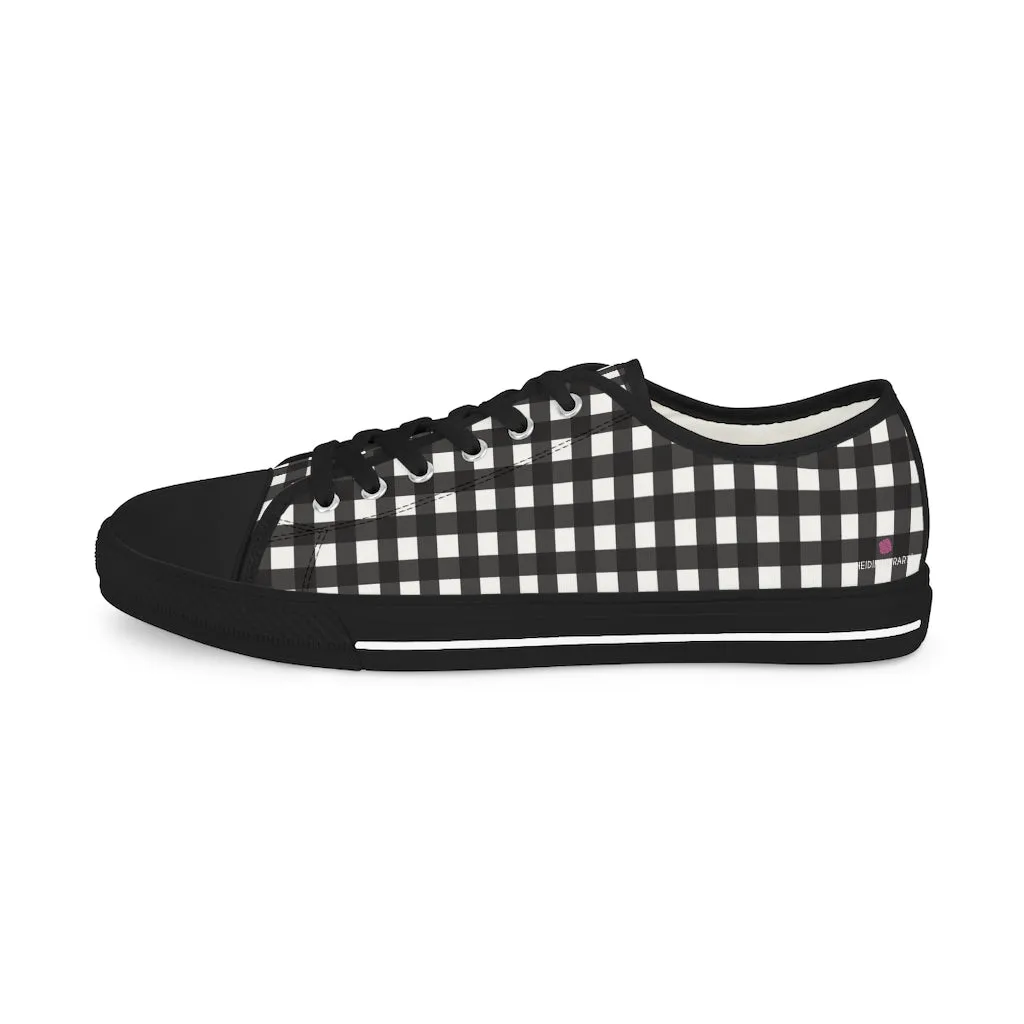 Black Plaid Print Men's Sneakers, Best Plaid Print Men's Low Tops Sneakers Tennis Canvas Shoes (US Size: 5-14)