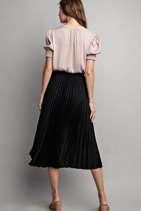 Black Pleated Midi Skirt