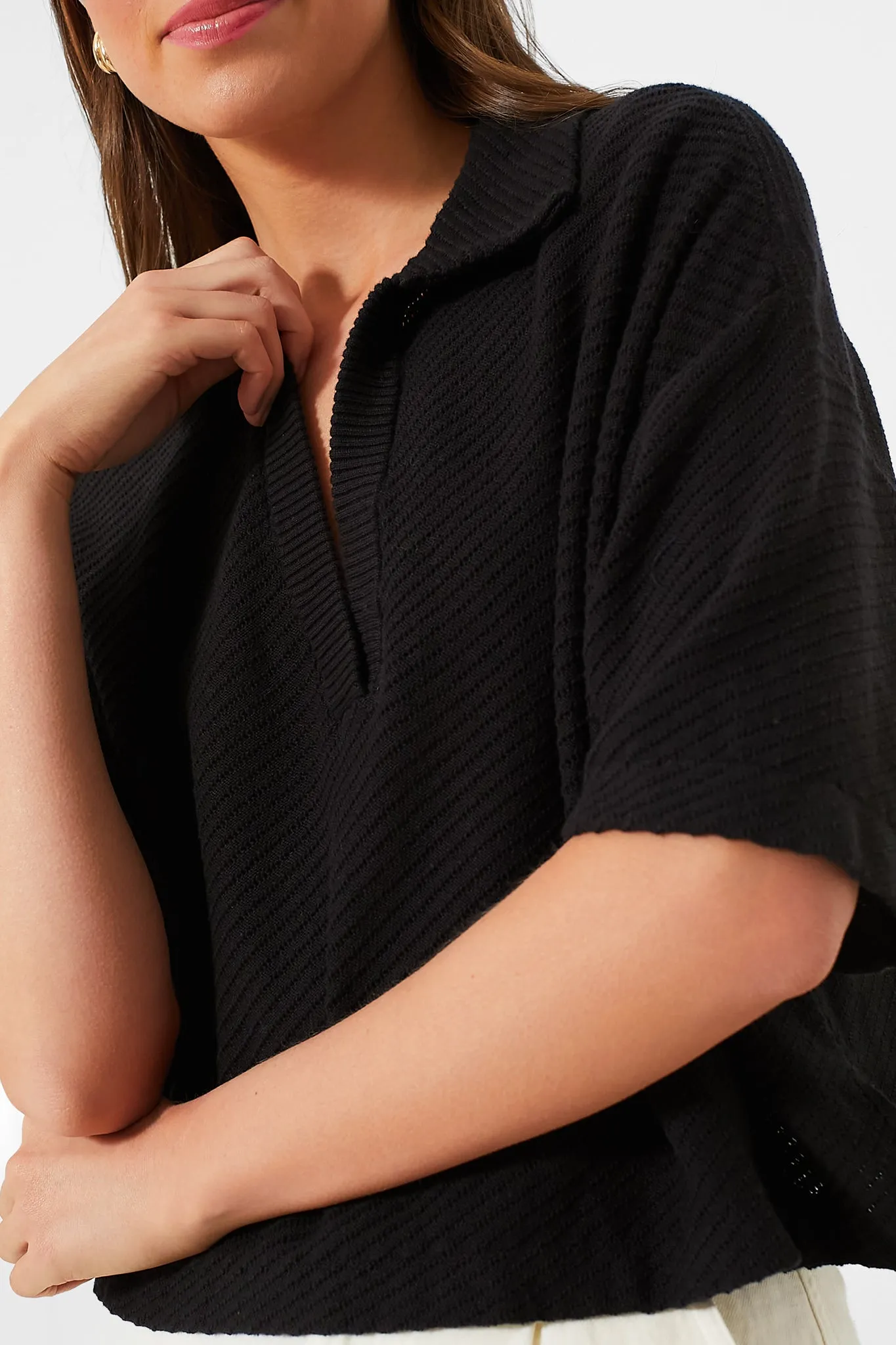 Black Pointelle Knit Gia Polo