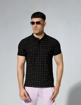 Black Polka Dot Printed Polo Shirt