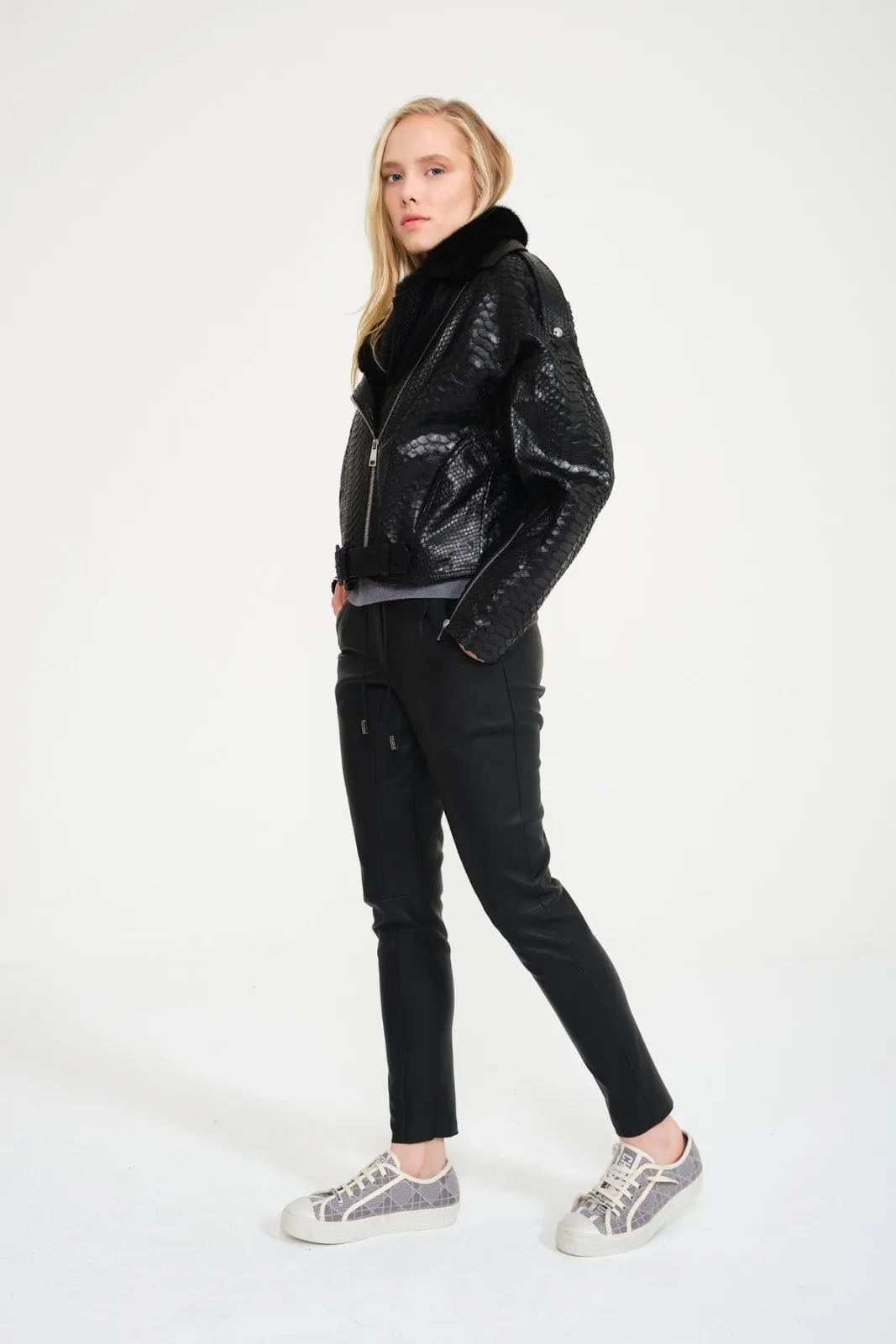 Black Python Leather Jacket