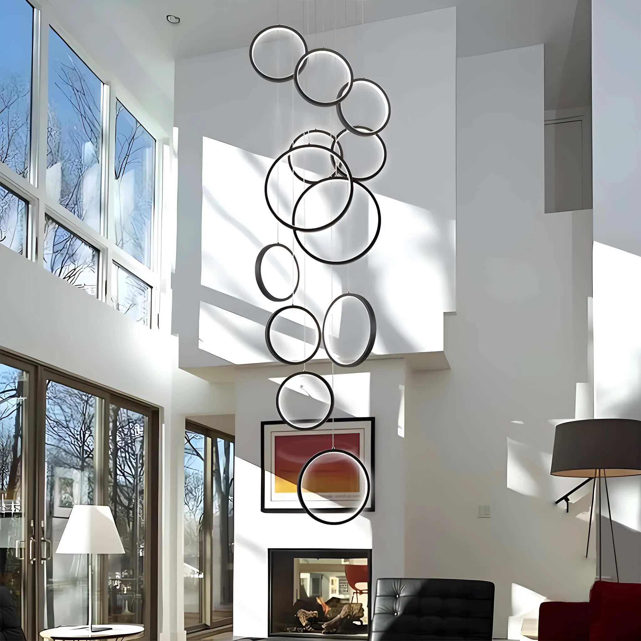 Black Rings LED Light for Modern Minimalist Foyer