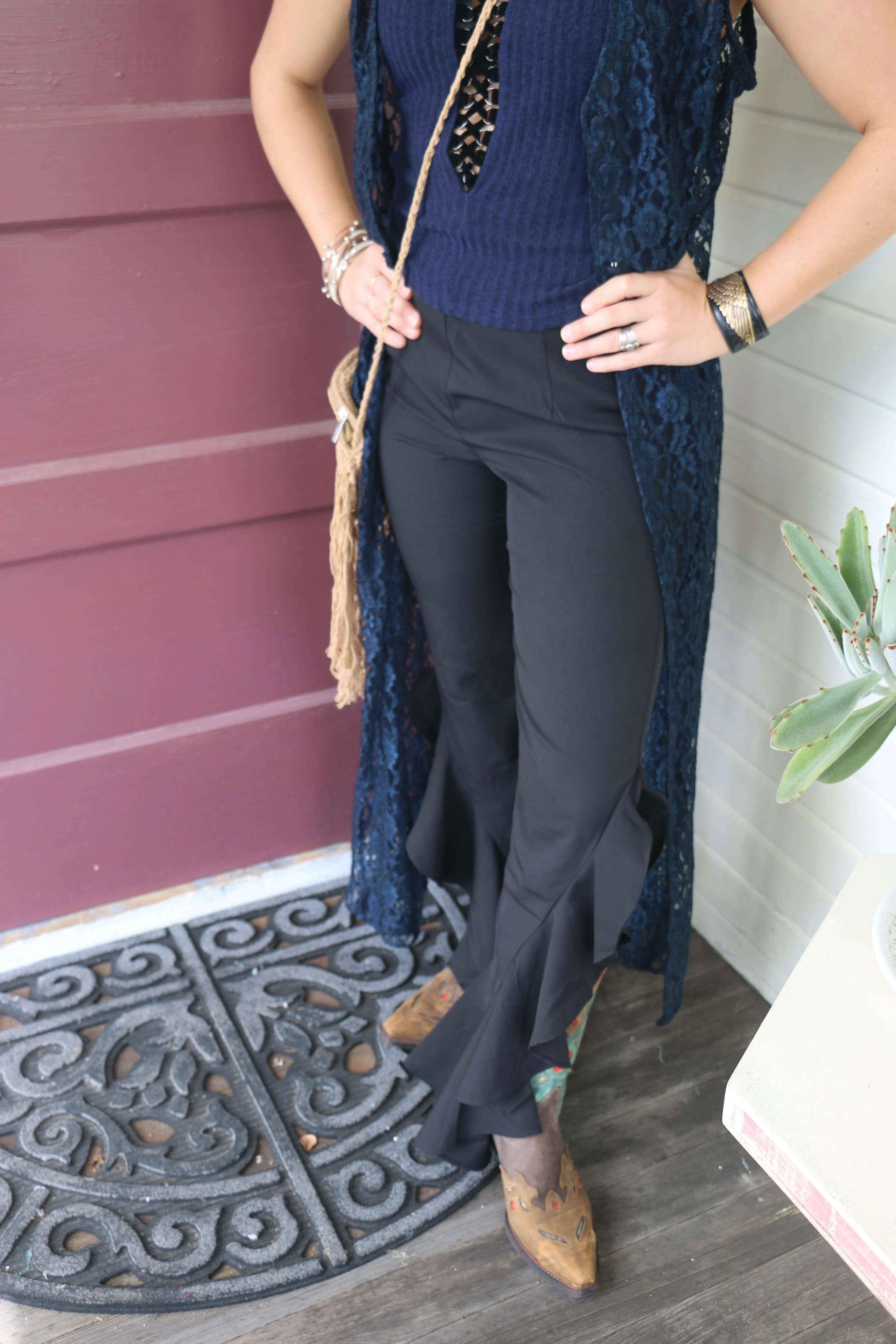 Black Ruby Ruffle Pants