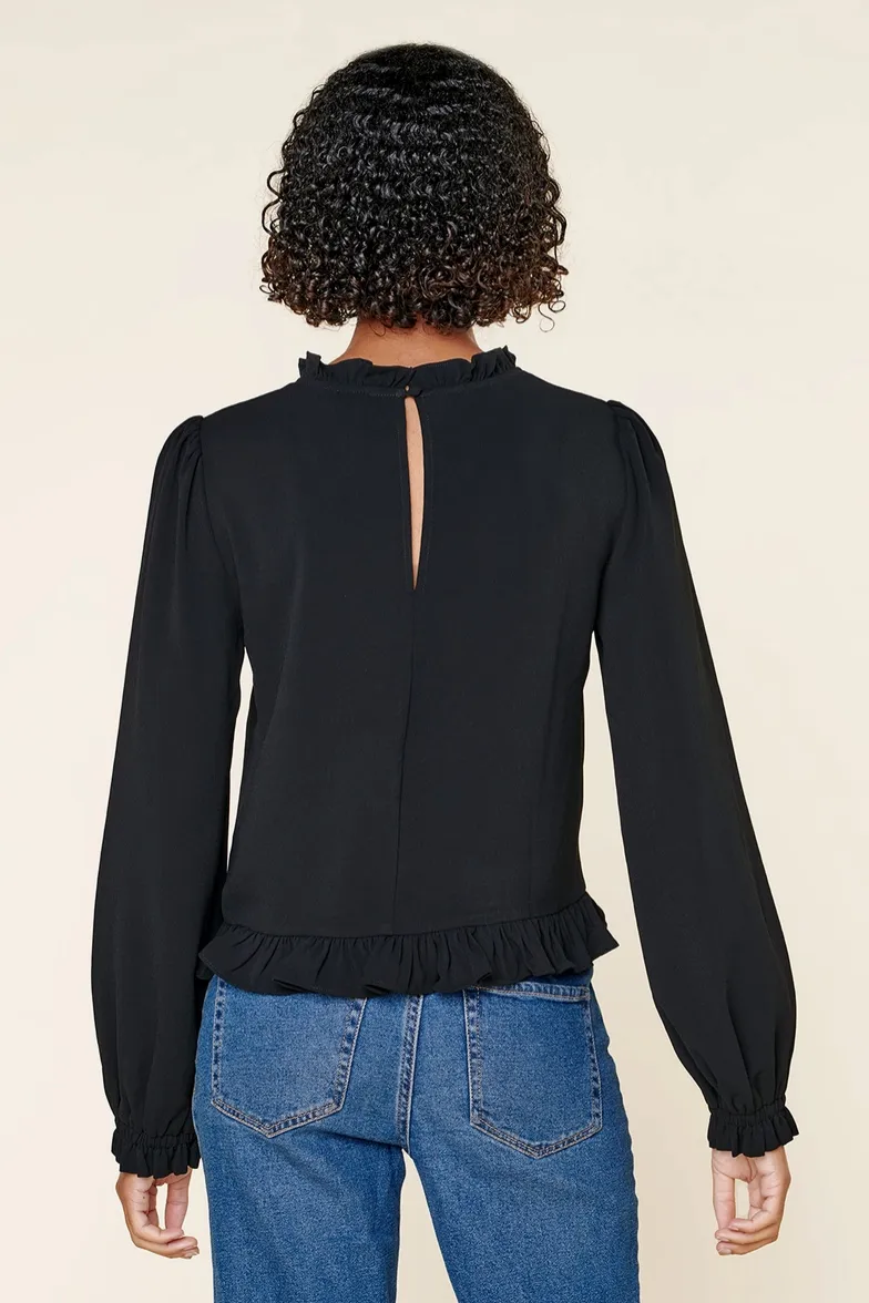 Black Ruffle Long Sleeve Blouse