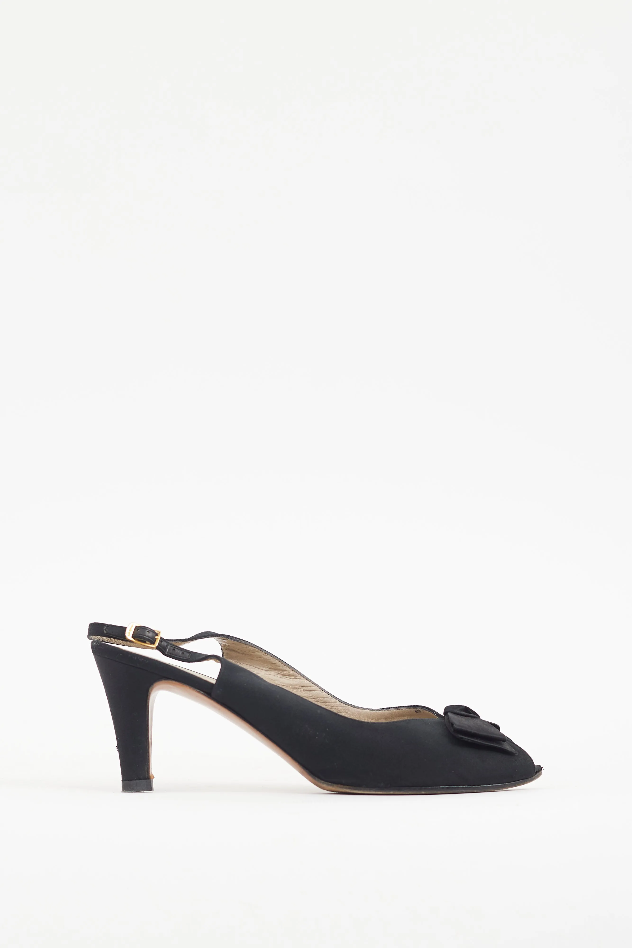 Black Satin Bow Slingback Heel