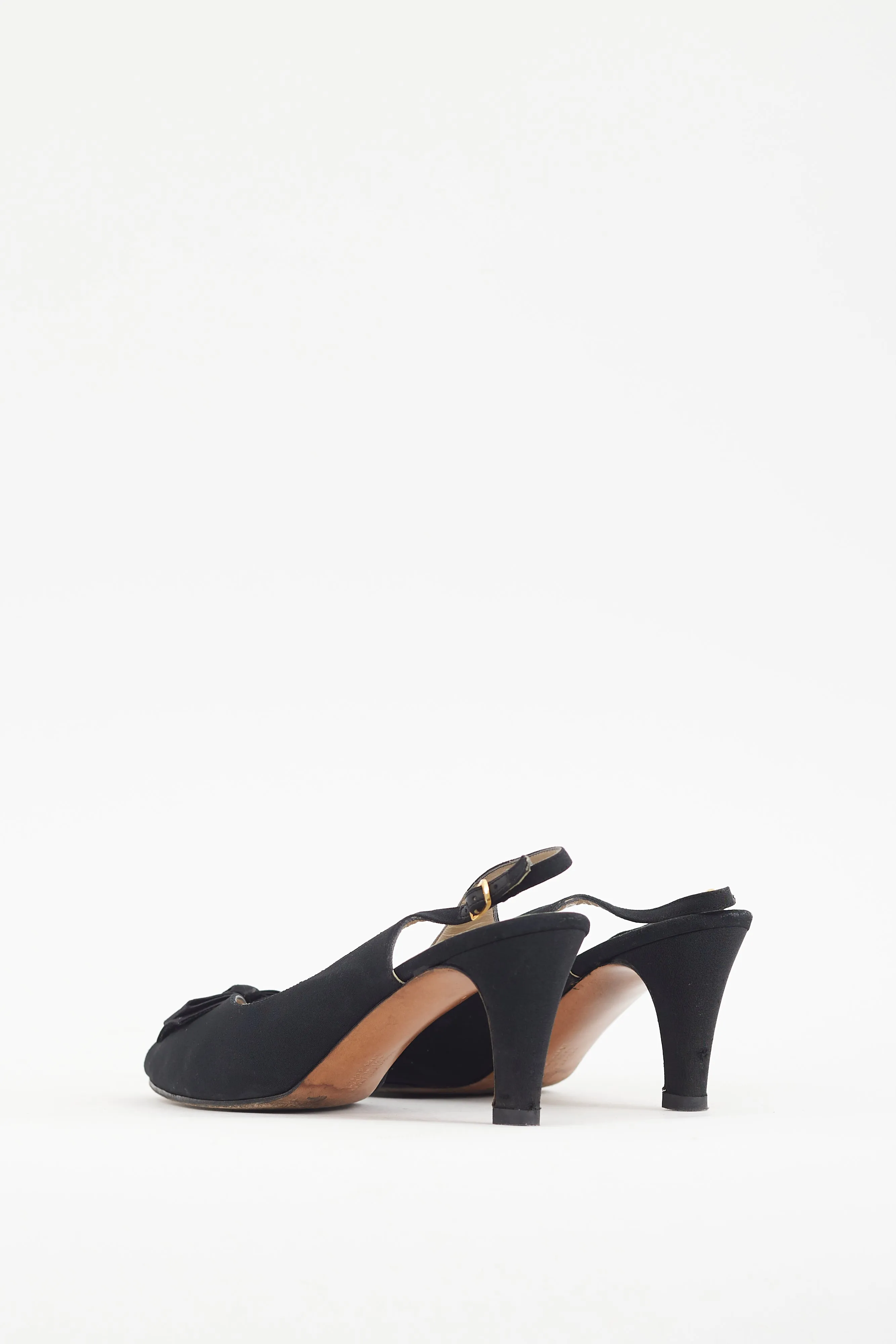 Black Satin Bow Slingback Heel