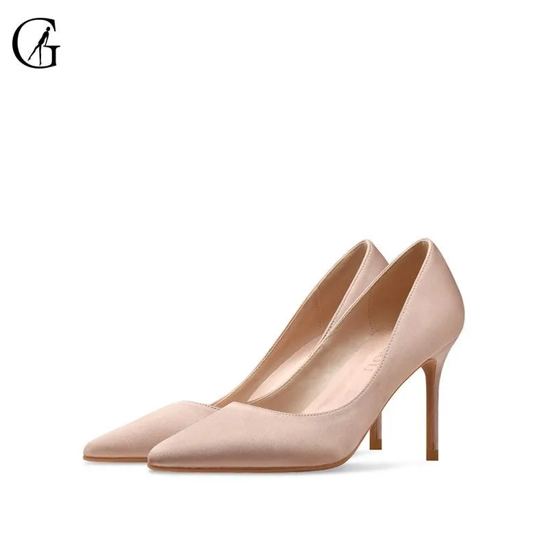 Black Satin Nude Pointed Toe High Heels