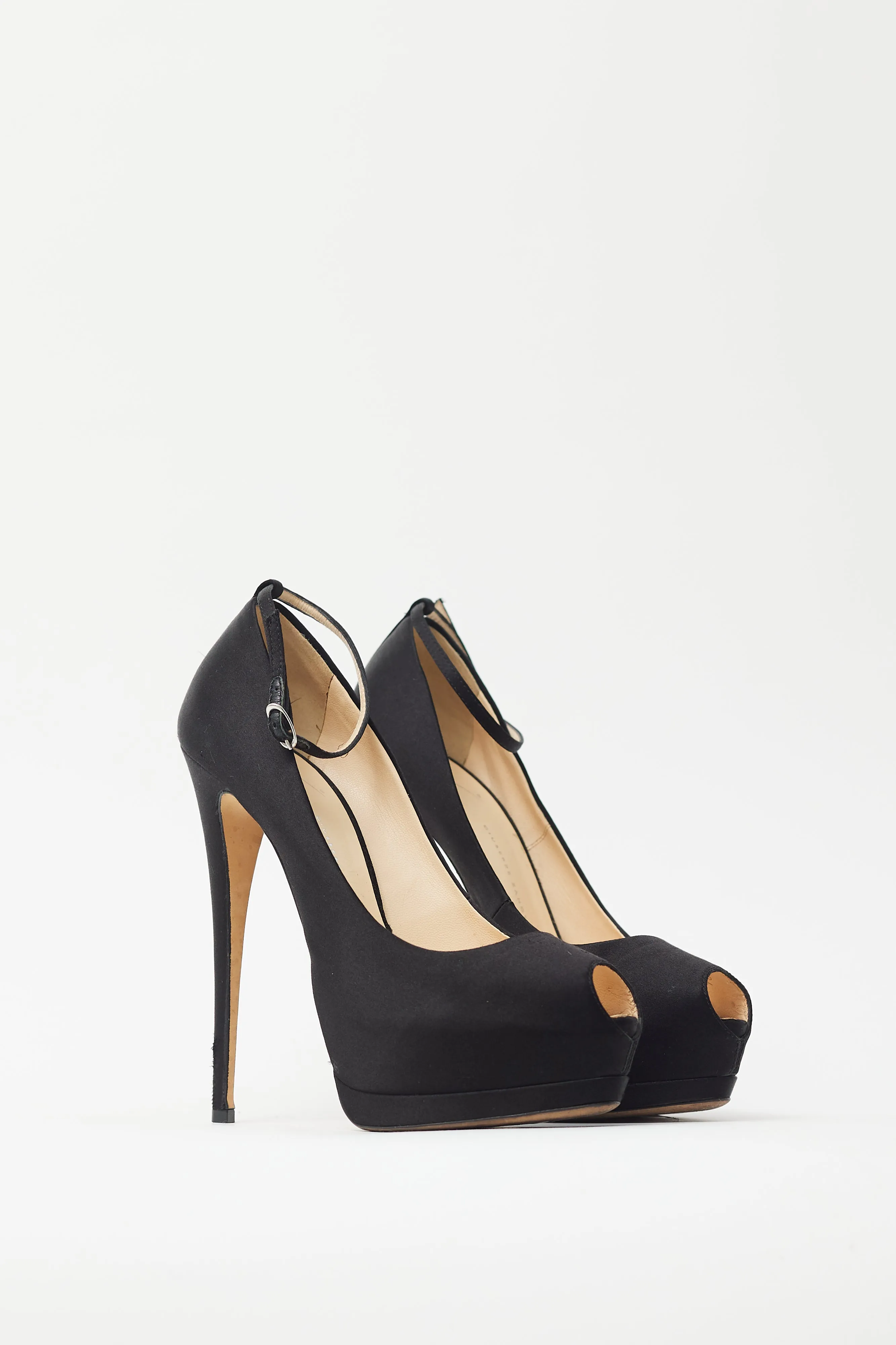 Black Satin Platform Peep Toe Heel