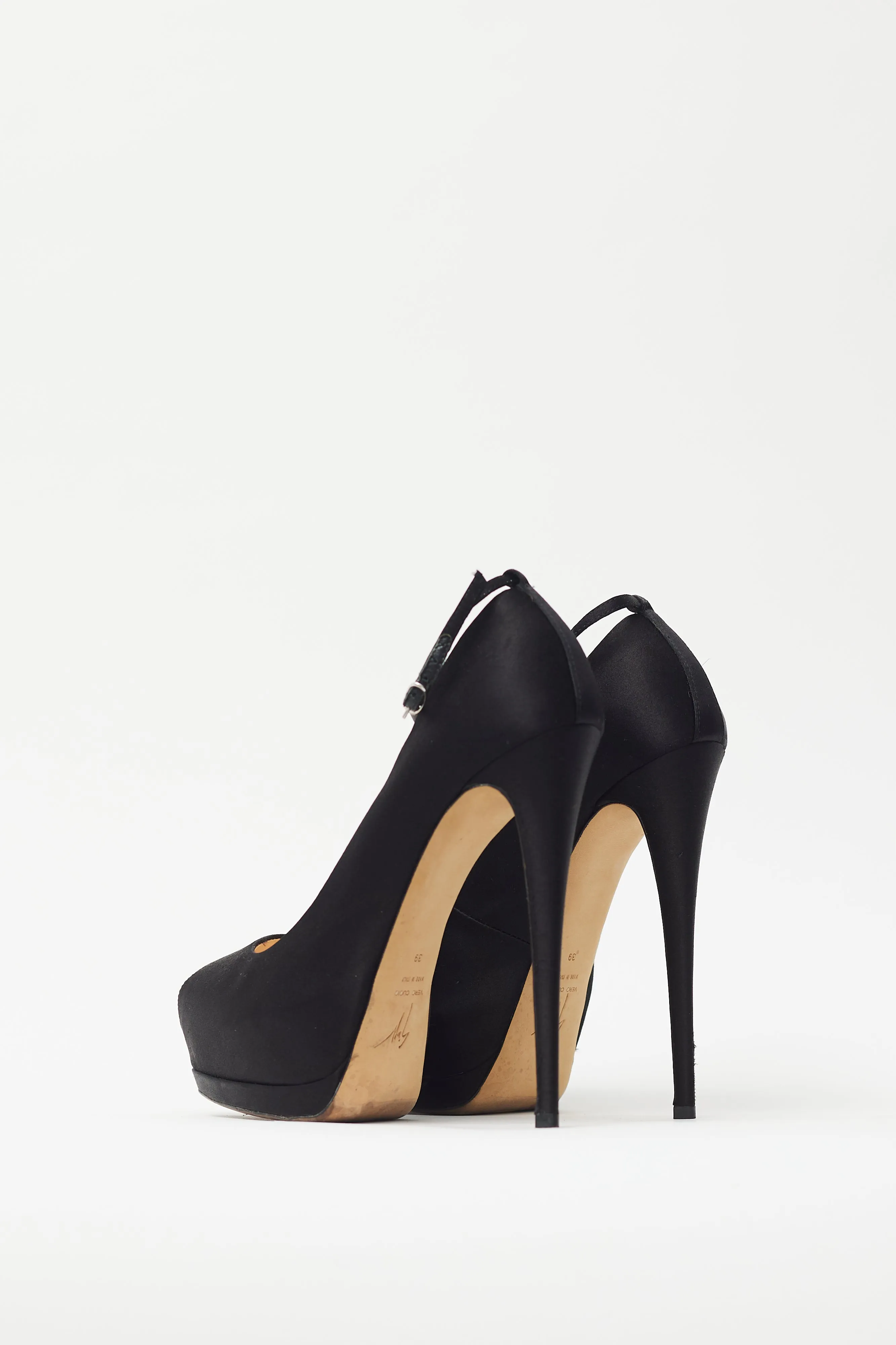 Black Satin Platform Peep Toe Heel