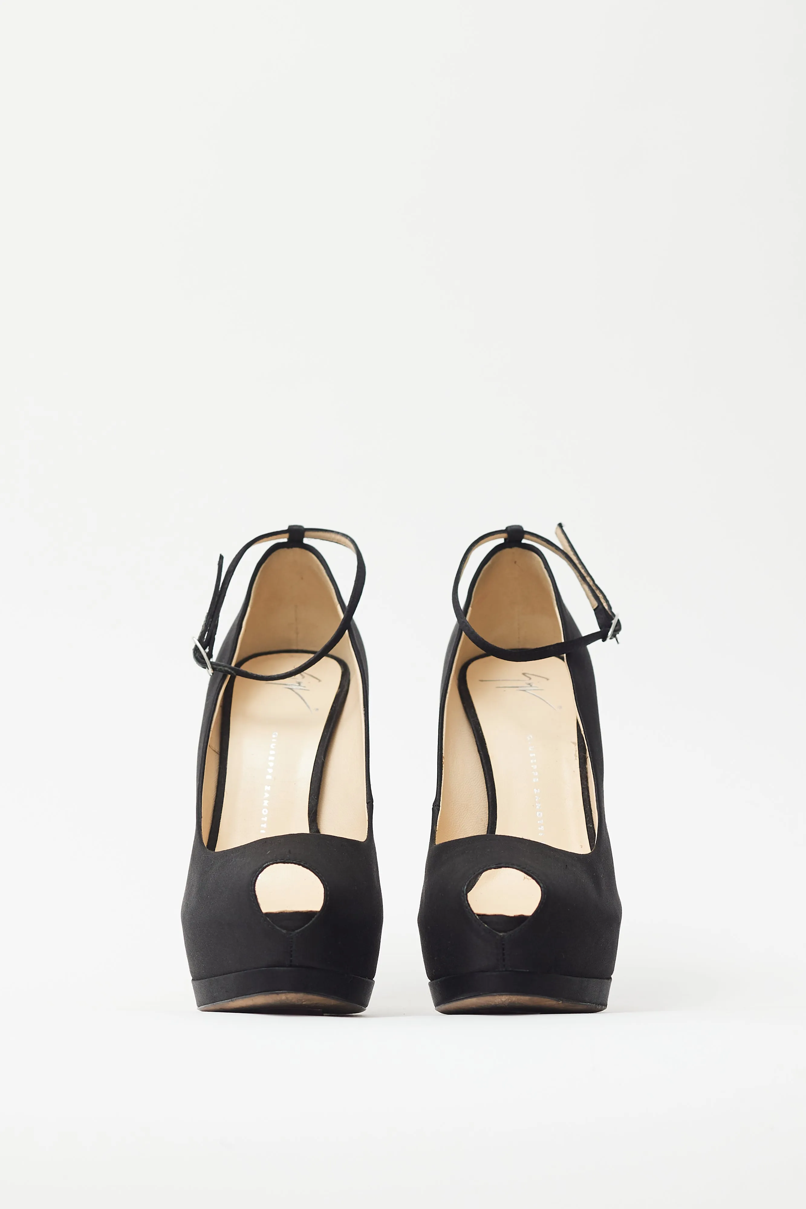 Black Satin Platform Peep Toe Heel