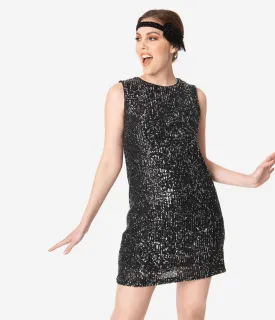 Black Sequin Sleeveless Shift Dress