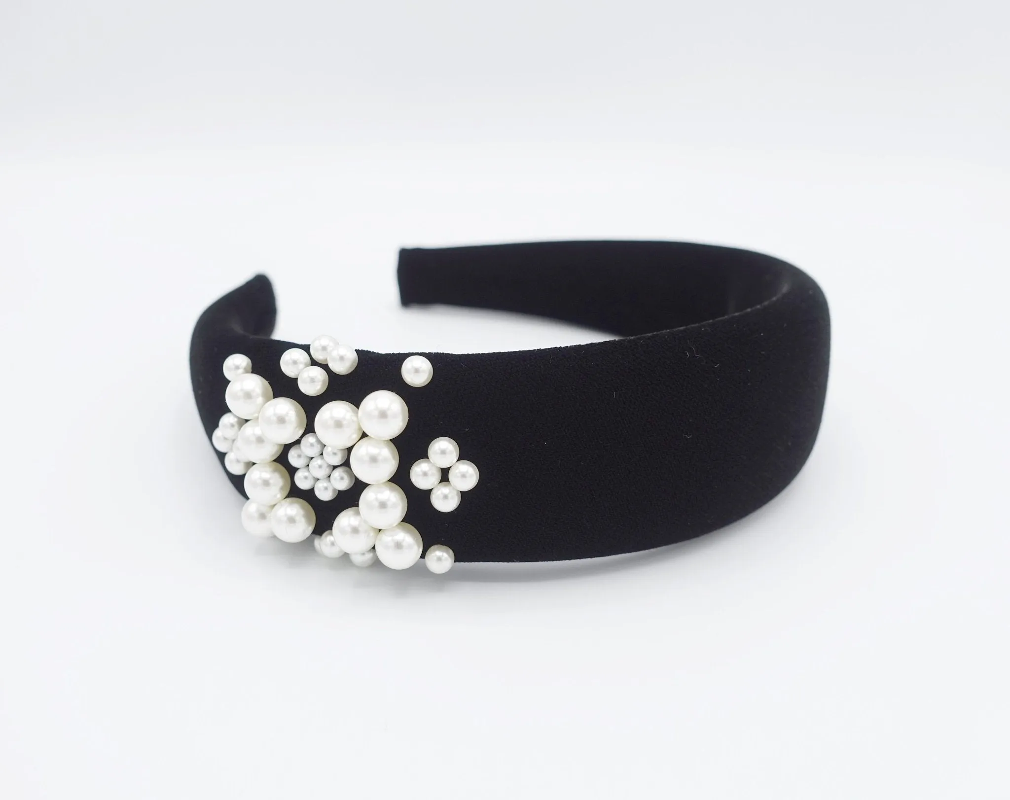 black silk velvet headband pearl stud embellished headband luxury hair accessory for women