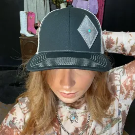 Black Silver Tooled Patch Trucker Hat