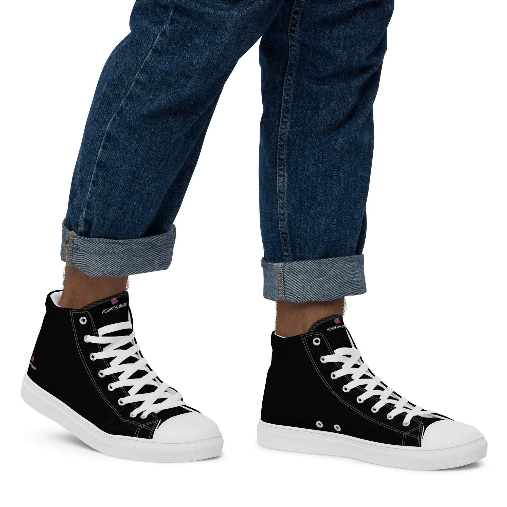 Black Solid Color Men's High Tops, Men’s high top canvas shoes